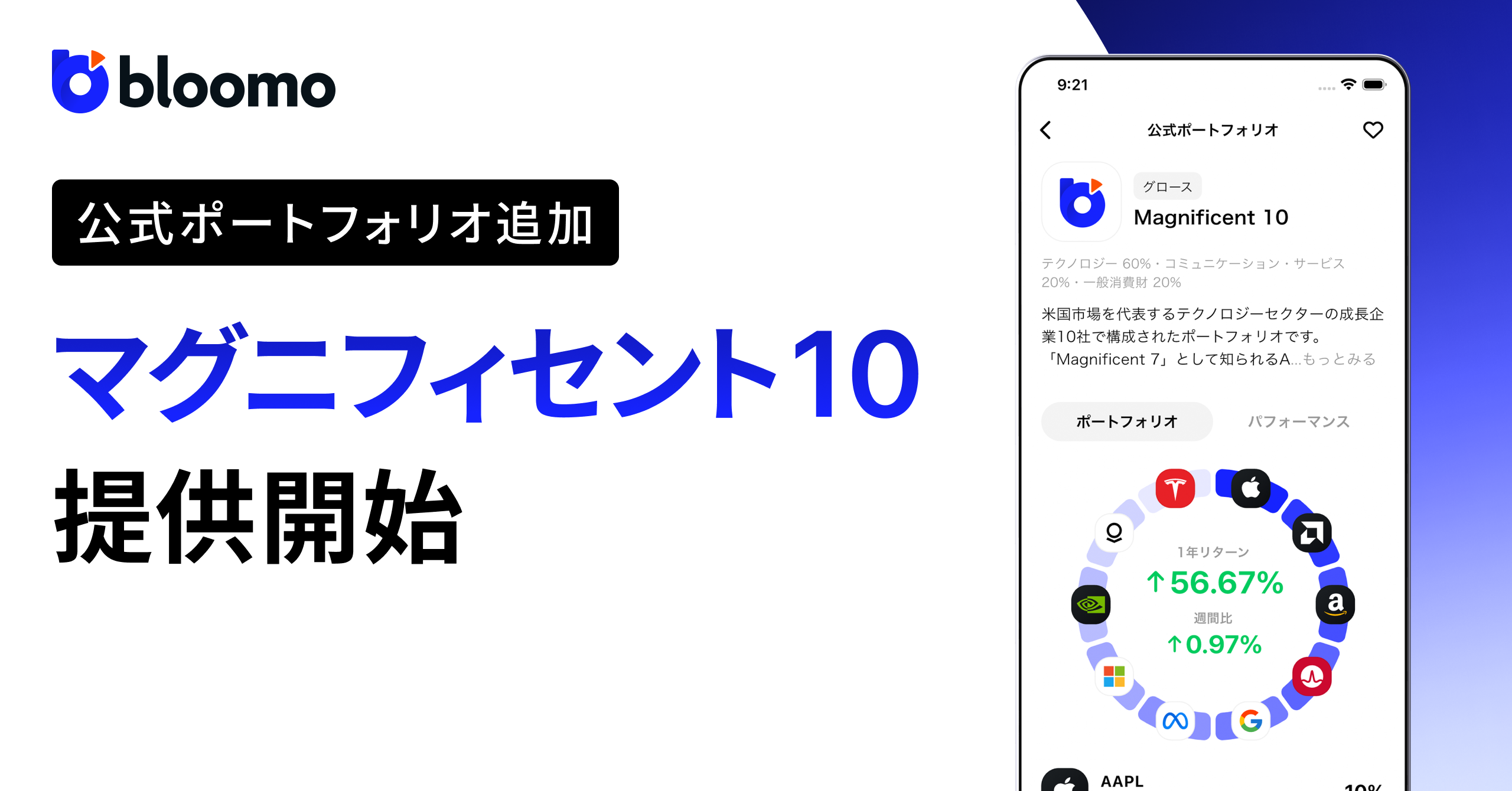 ブルーモ証券、「マグニフィセント10」ポートフォリオを提供開始