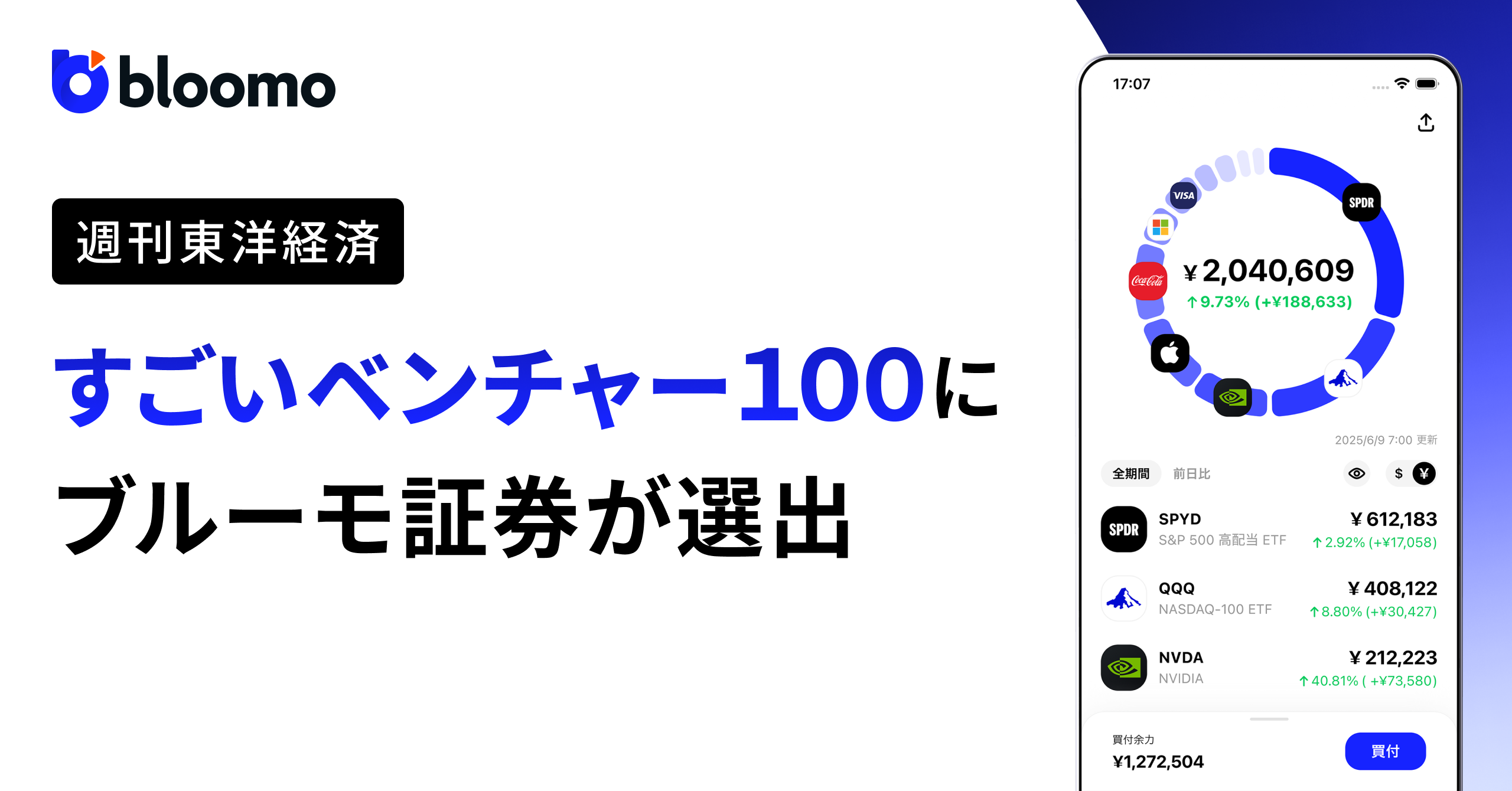 米国株・ETF投資アプリを提供するブルーモ証券が『週刊東洋経済』「すごいベンチャー100」に選出 | ブルーモ証券｜世界 基準の資産運用サービス（米国株・NISA）
