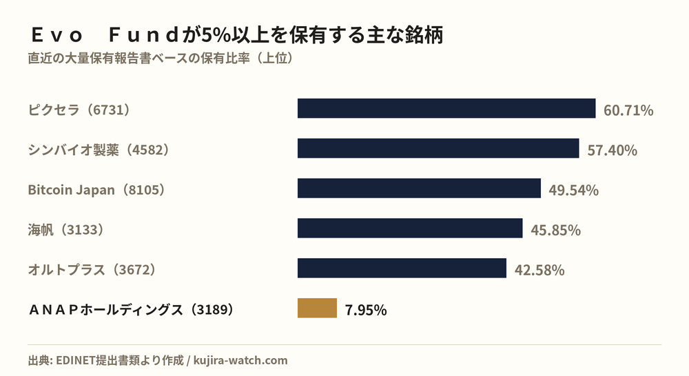 Ｅｖｏ　Ｆｕｎｄが5%以上を保有する主な銘柄