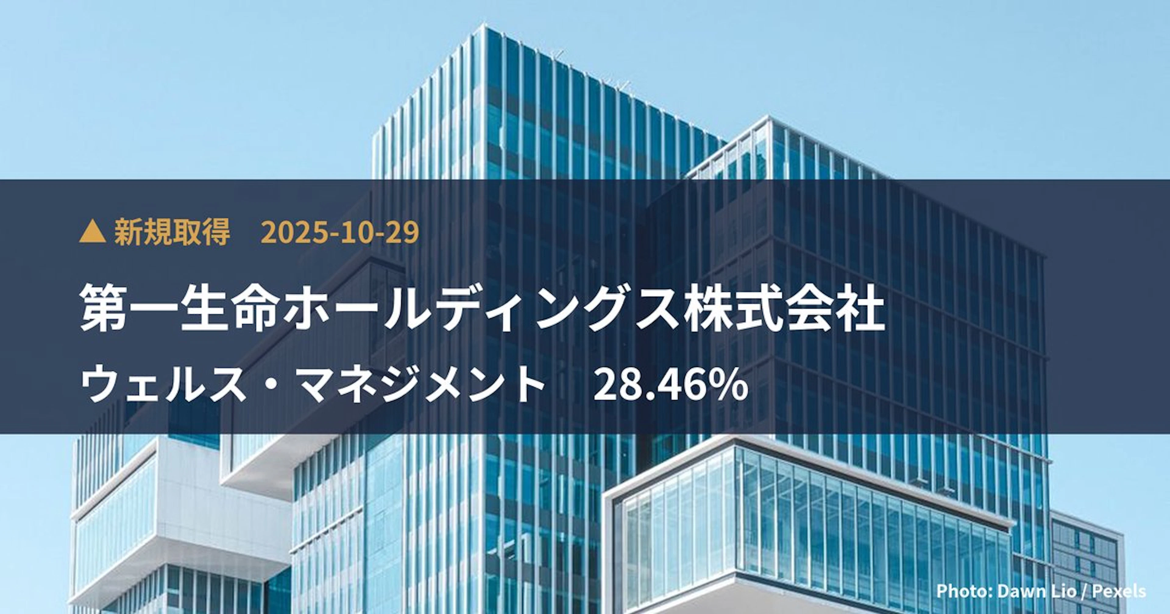 ウェルス・マネジメント（3772）、第一生命ホールディングス株式会社が28.46%を新規保有｜大量保有報告書