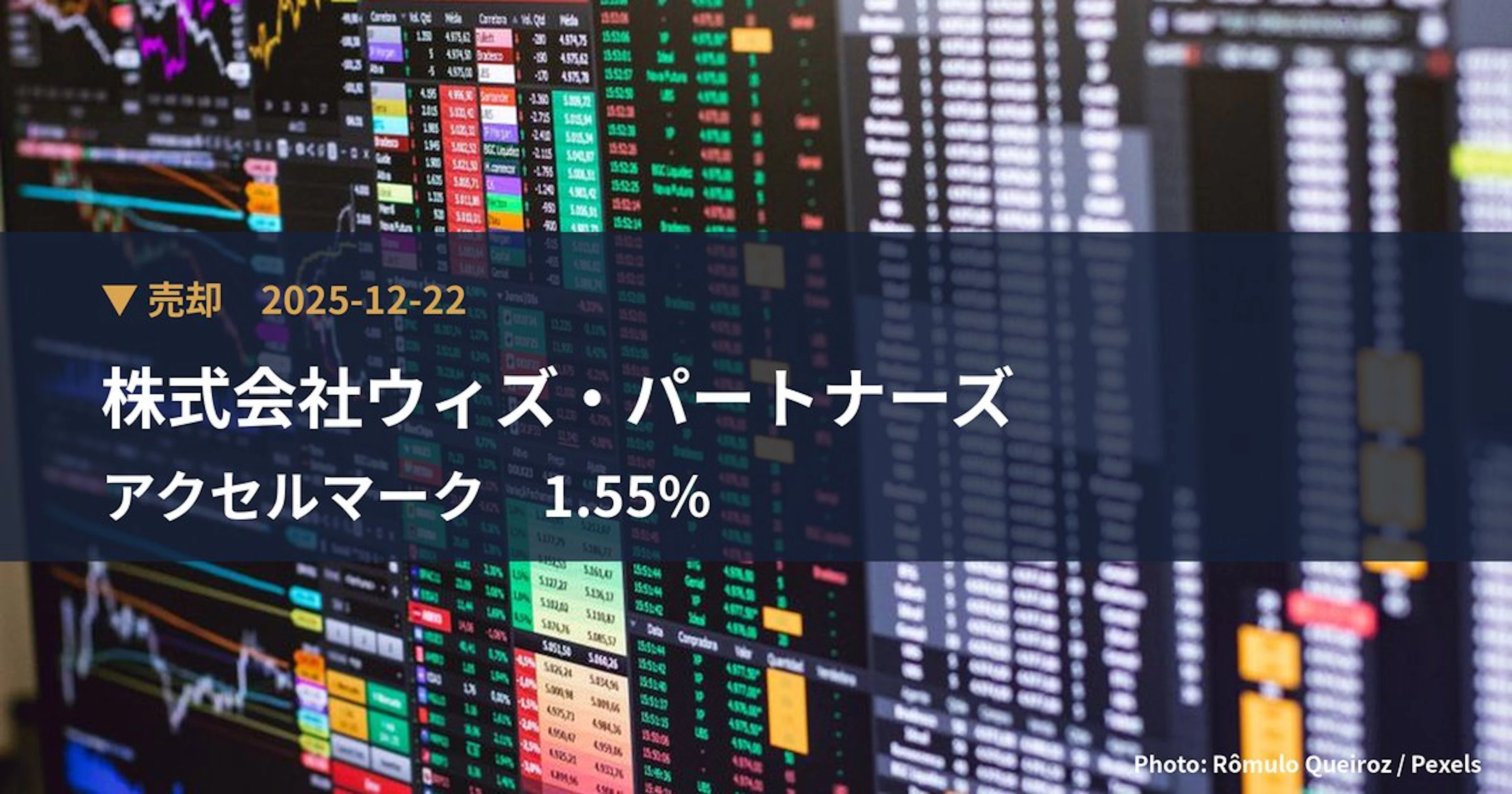 アクセルマーク（3624）、株式会社ウィズ・パートナーズが保有比率1.55%に引き下げ｜大量保有報告書