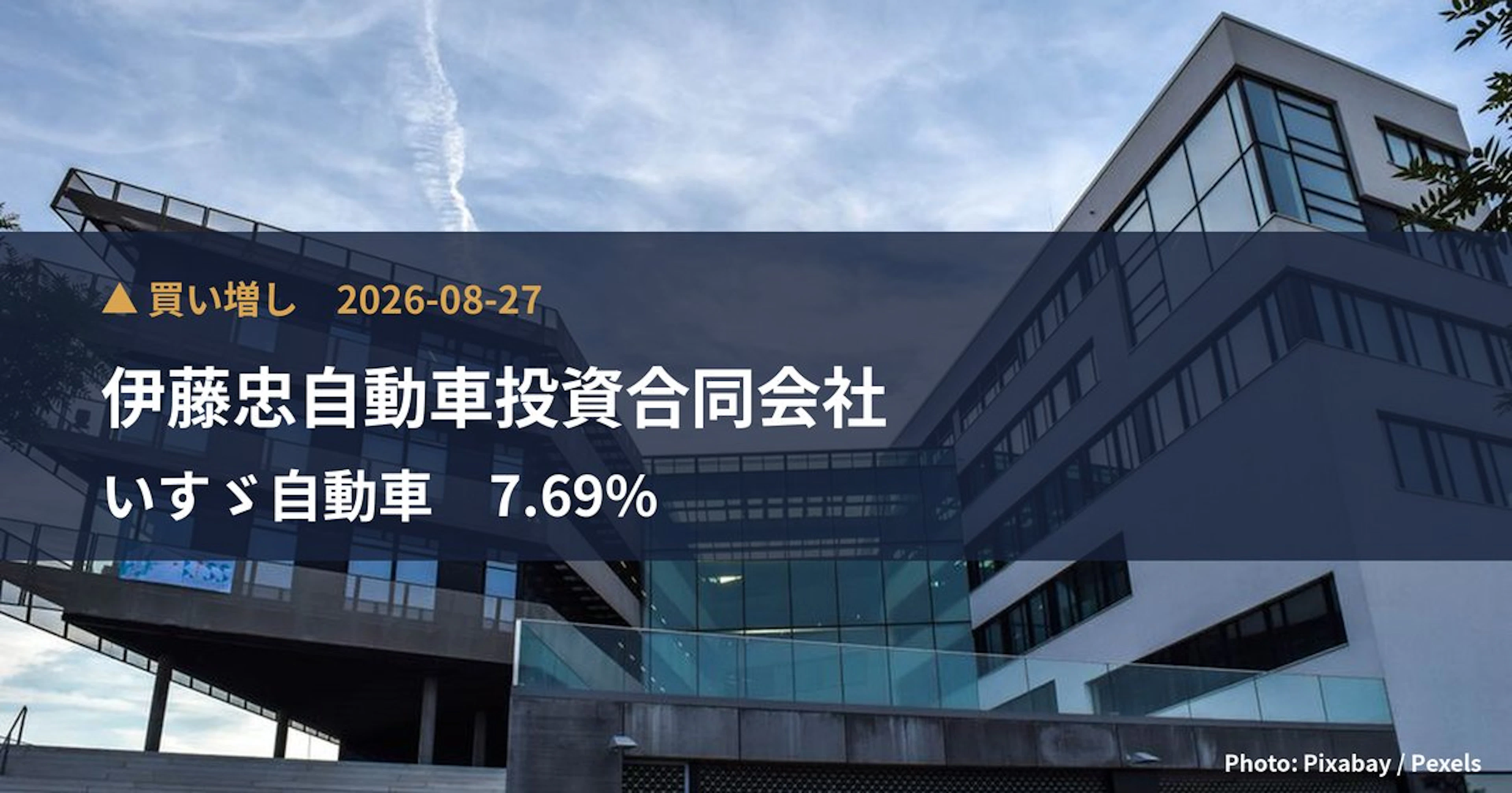 Itochu Automotive Investment GK Raises Stake in Isuzu Motors (7202) to 7.69% | Large Shareholding Report