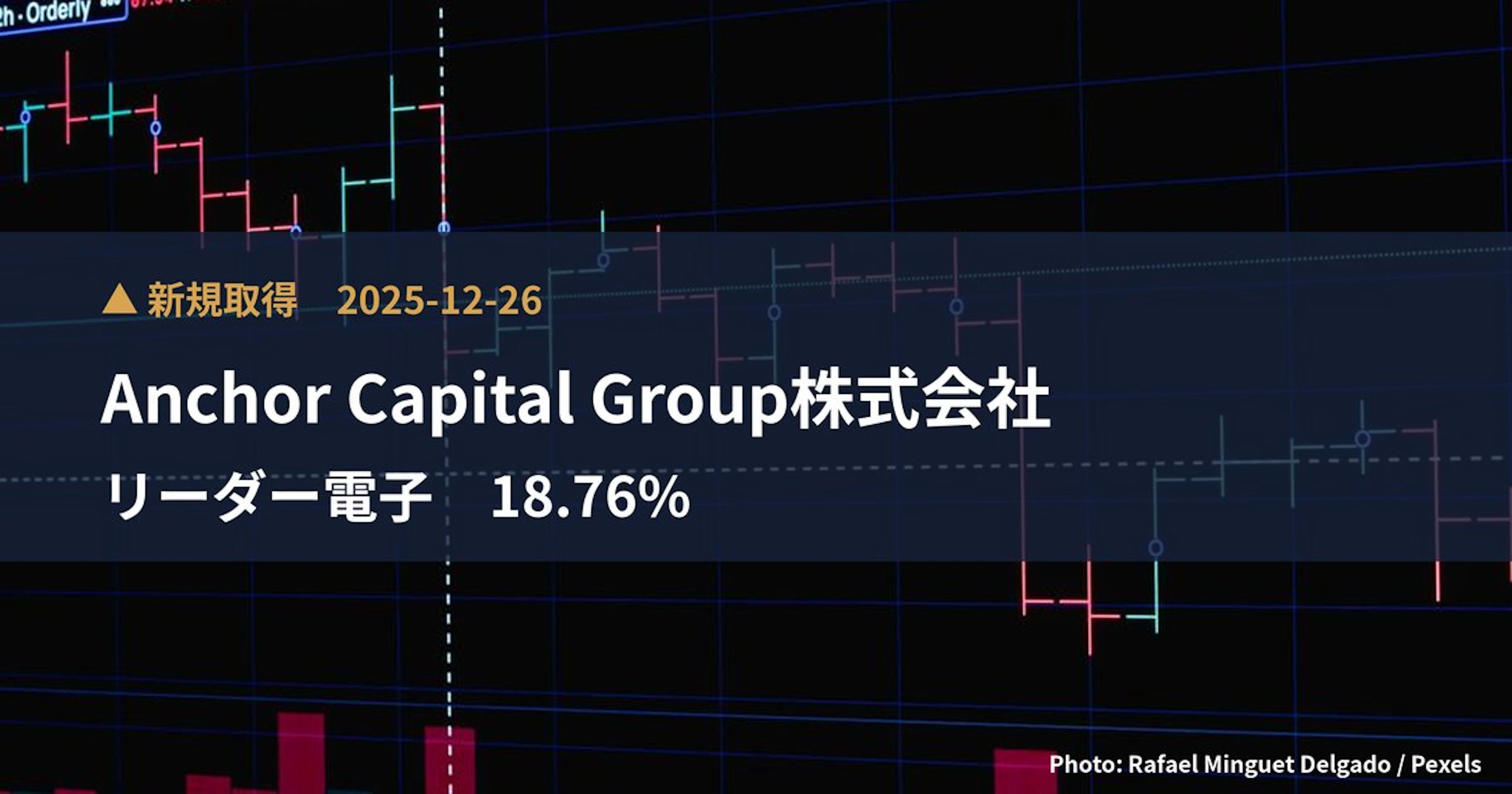 リーダー電子(6867)、Anchor Capital Group株式会社が18.76%を新規保有|大量保有報告書