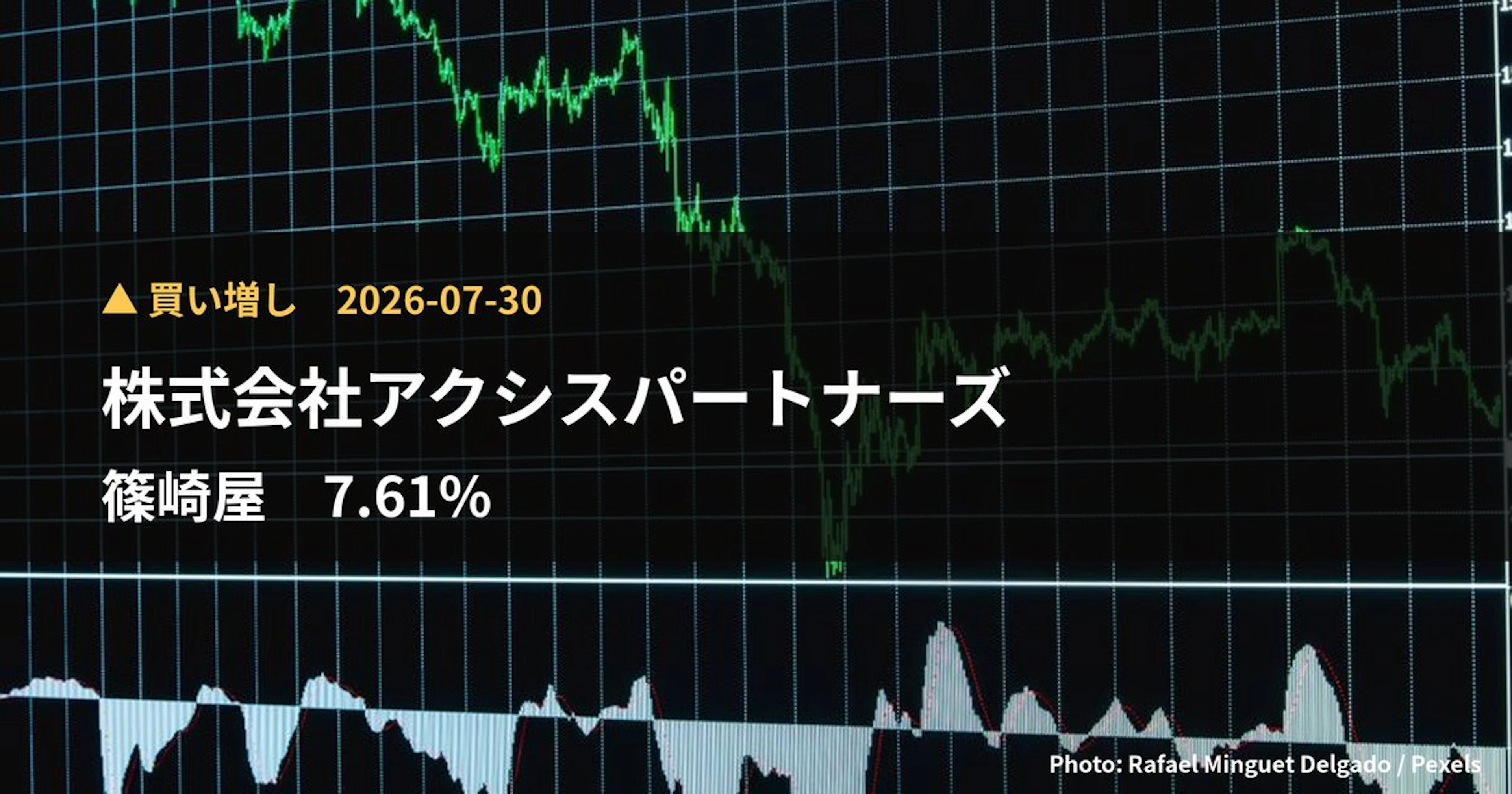 篠崎屋（2926）、株式会社アクシスパートナーズが保有比率7.61%に引き上げ｜大量保有報告書