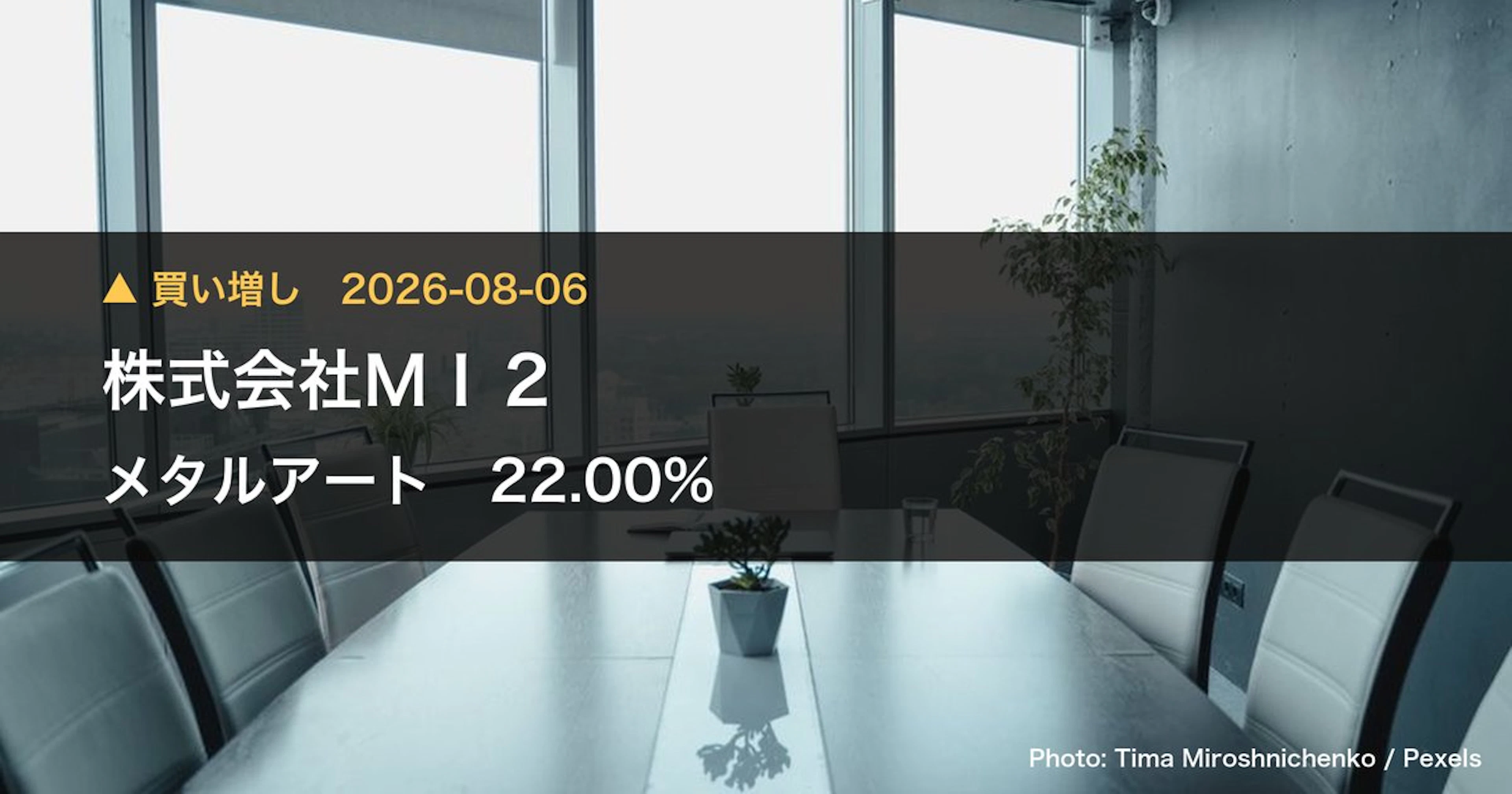 株式会社ＭＩ２ Raises Stake in メタルアート (5644) to 22% | Large Shareholding Report