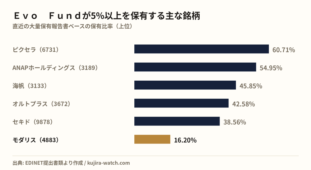 Ｅｖｏ　Ｆｕｎｄが5%以上を保有する主な銘柄