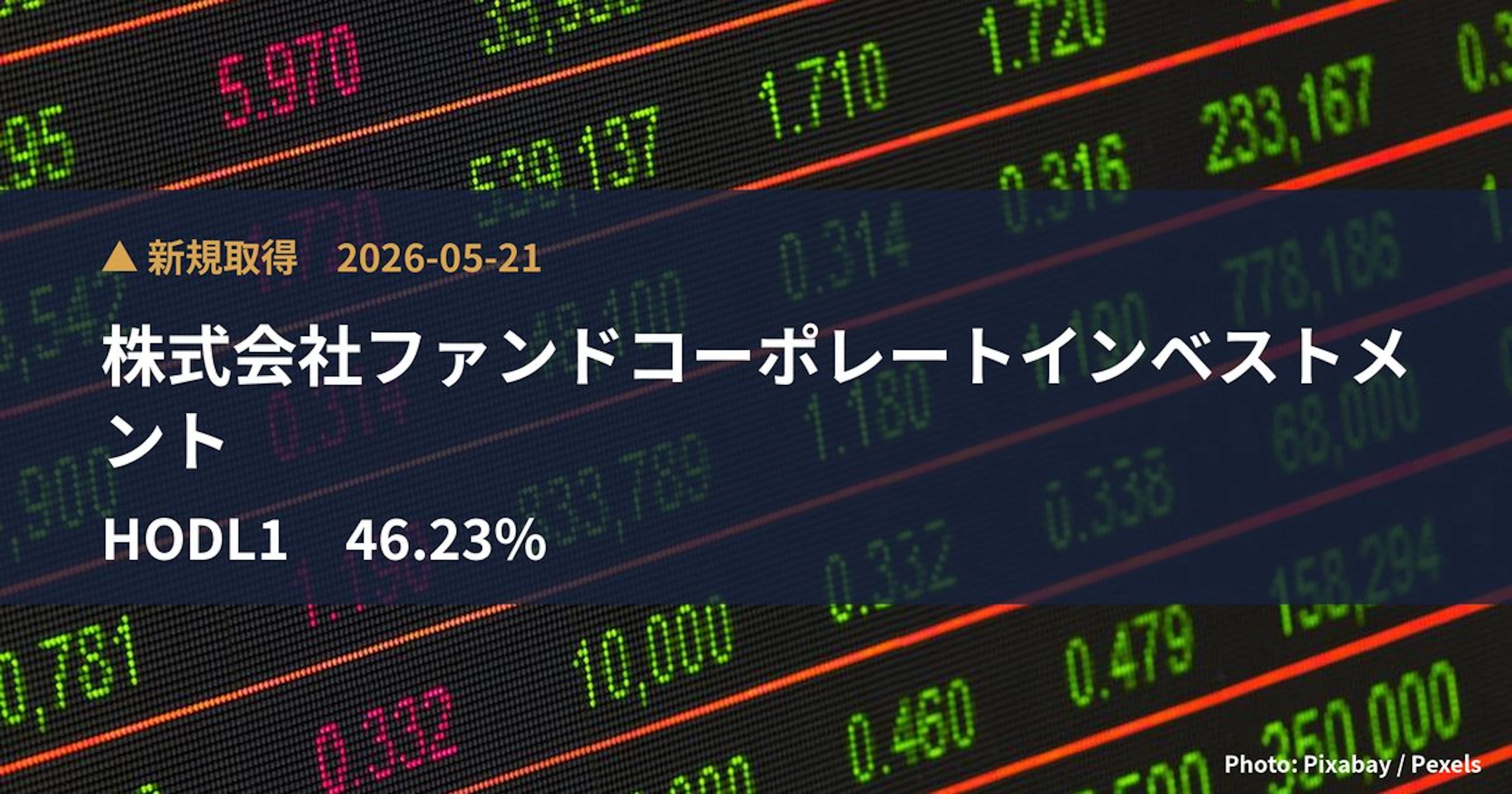 Fund Corporate Investment Takes 46.23% Stake in HODL1 (2345) | Large Shareholding Report
