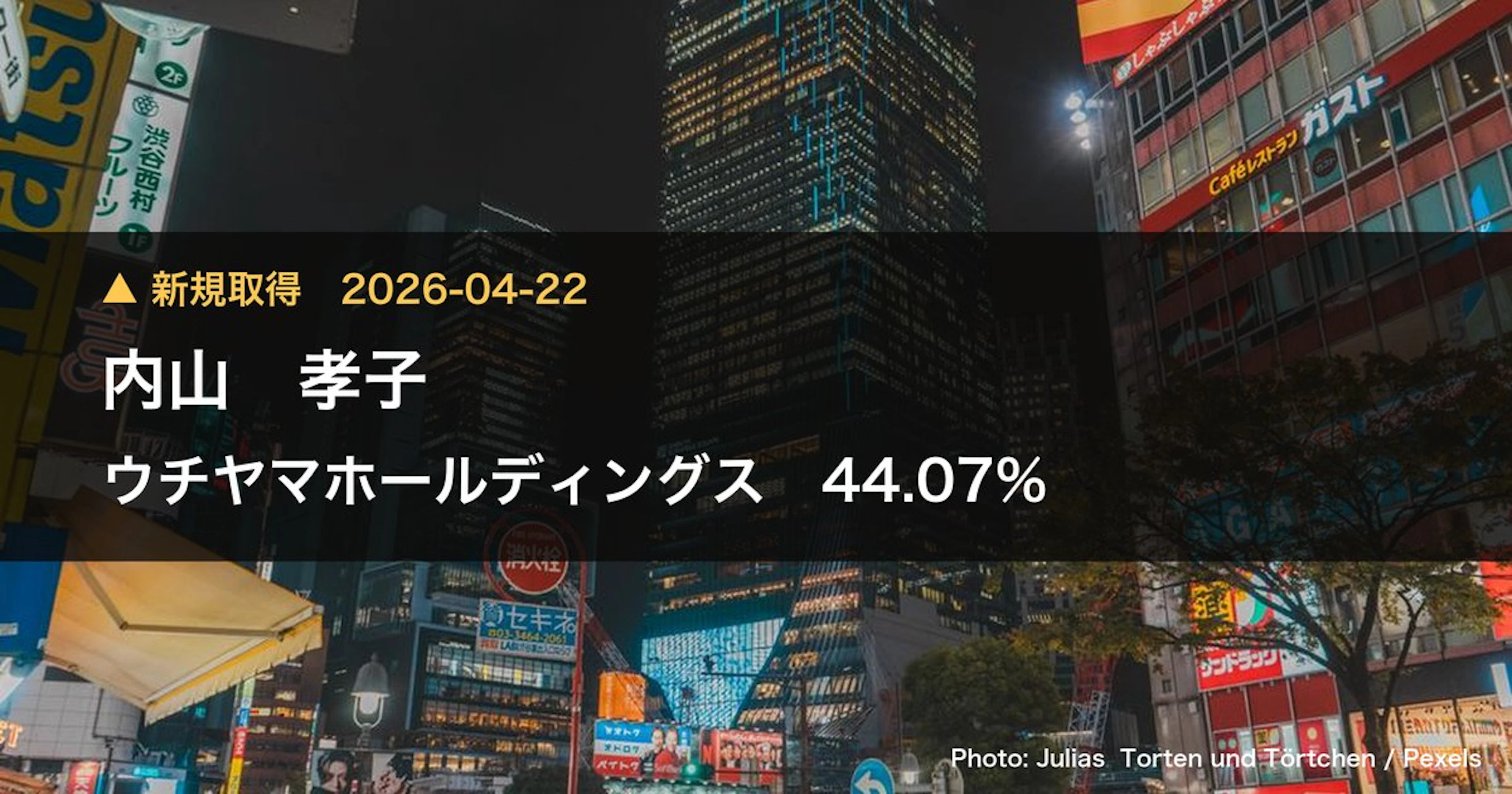 Takako Uchiyama Takes 44.07% Stake in Uchiyama Holdings (6059) | Large Shareholding Report