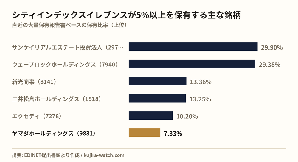 株式会社シティインデックスイレブンスが5%以上を保有する主な銘柄