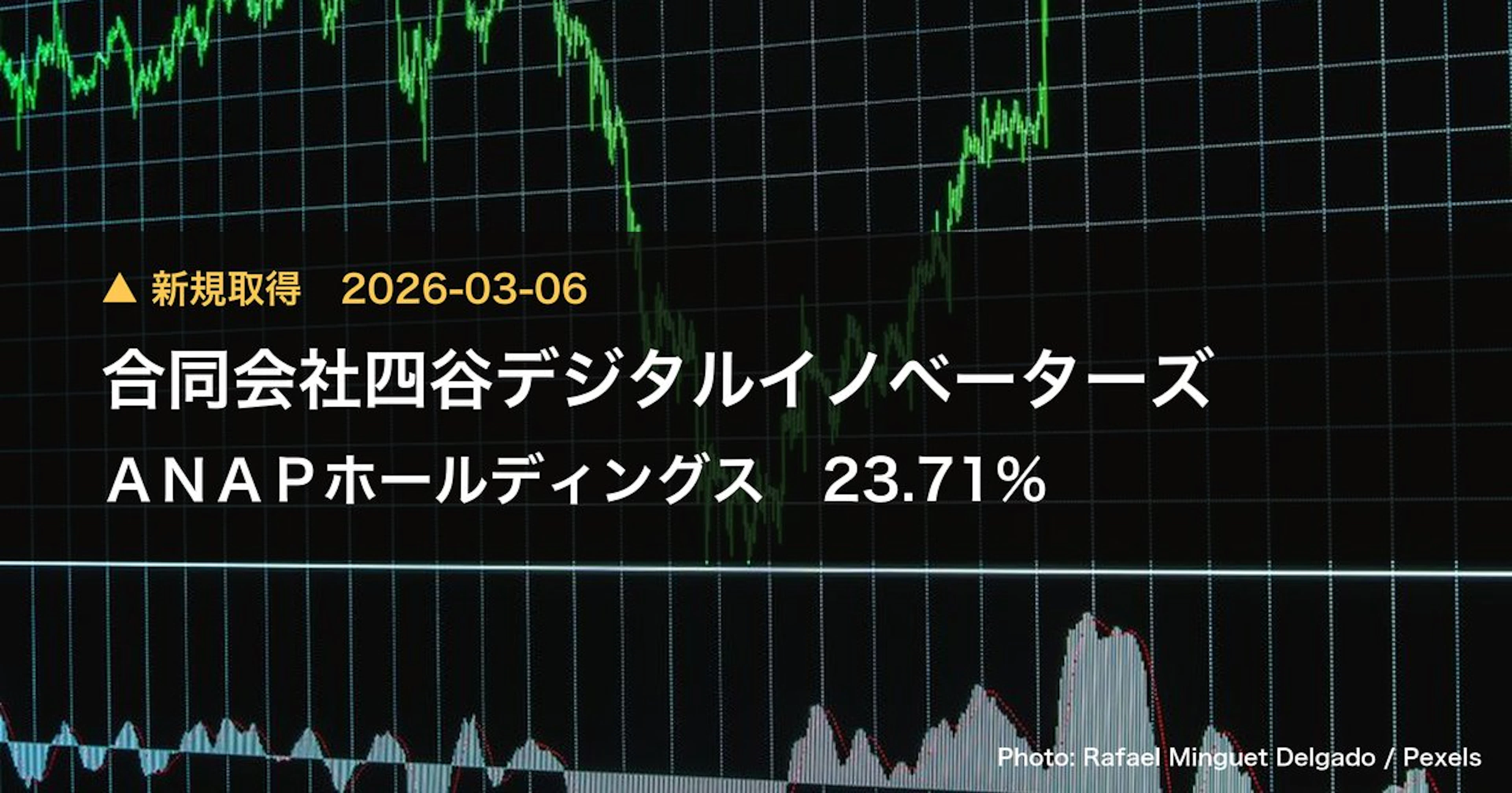 ANAPホールディングス（3189）、合同会社四谷デジタルイノベーターズが23.71%を新規保有｜大量保有報告書