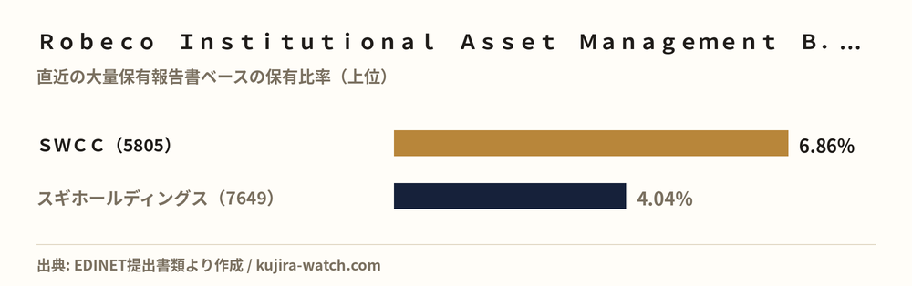 Ｒｏｂｅｃｏ　Ｉｎｓｔｉｔｕｔｉｏｎａｌ　Ａｓｓｅｔ　Ｍａｎａｇｅｍｅｎｔ　Ｂ．Ｖ．が5%以上を保有する主な銘柄