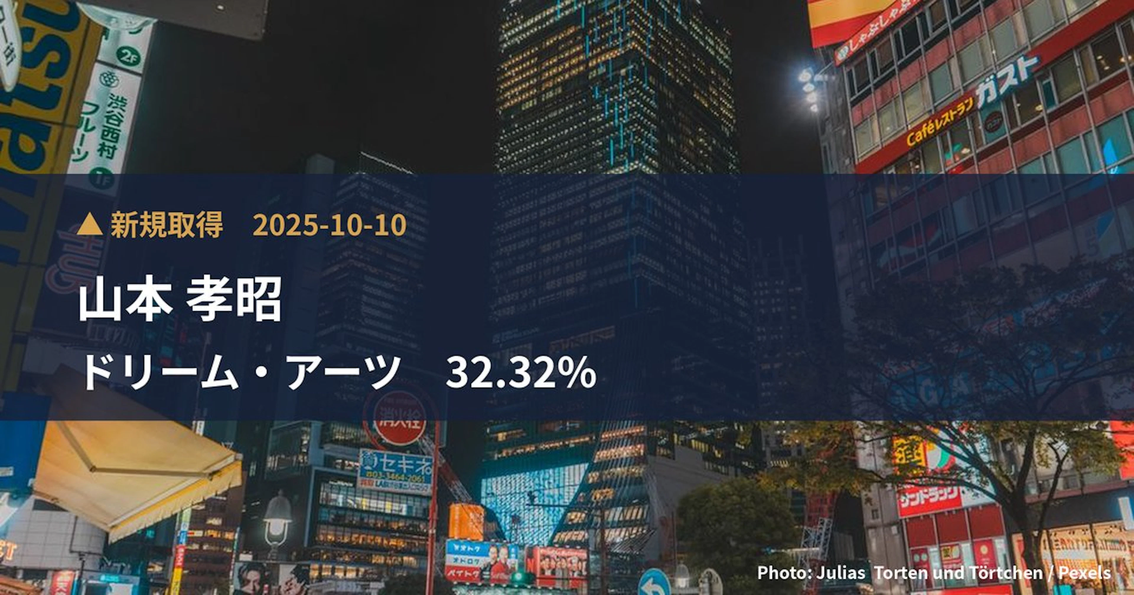 ドリーム・アーツ（4811）、山本 孝昭が16.3%を新規保有｜大量保有報告書