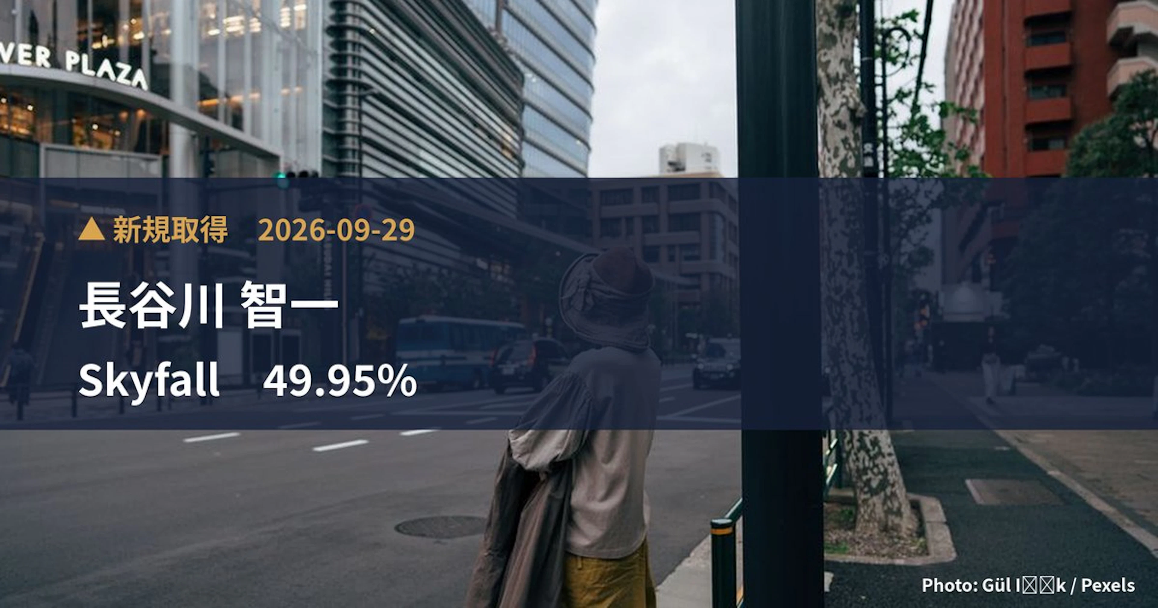 Skyfall（625A）、長谷川 智一が49.95%を新規保有｜大量保有報告書