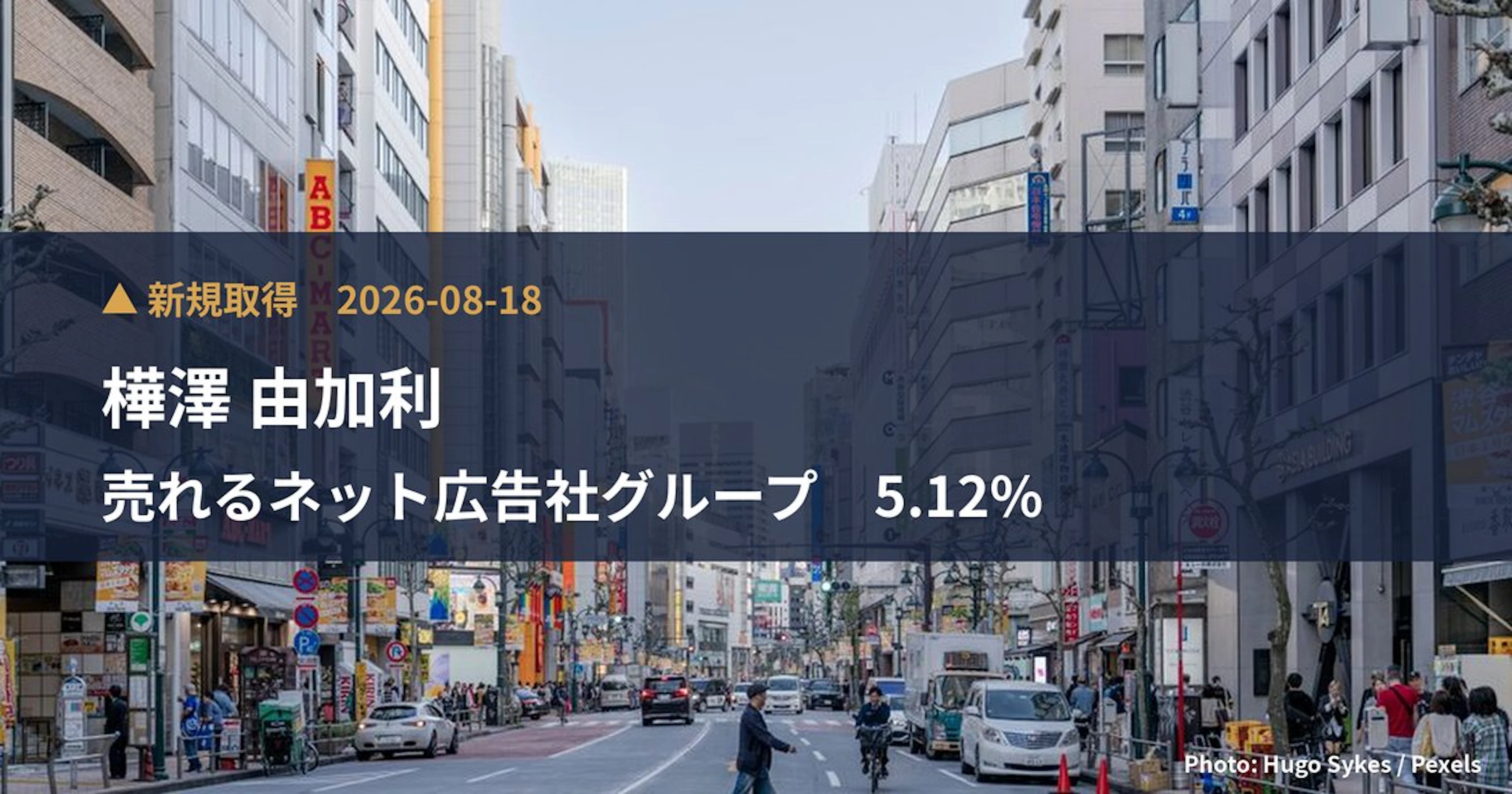 売れるネット広告社グループ(9235)、樺澤 由加利が5.12%を新規保有|大量保有報告書