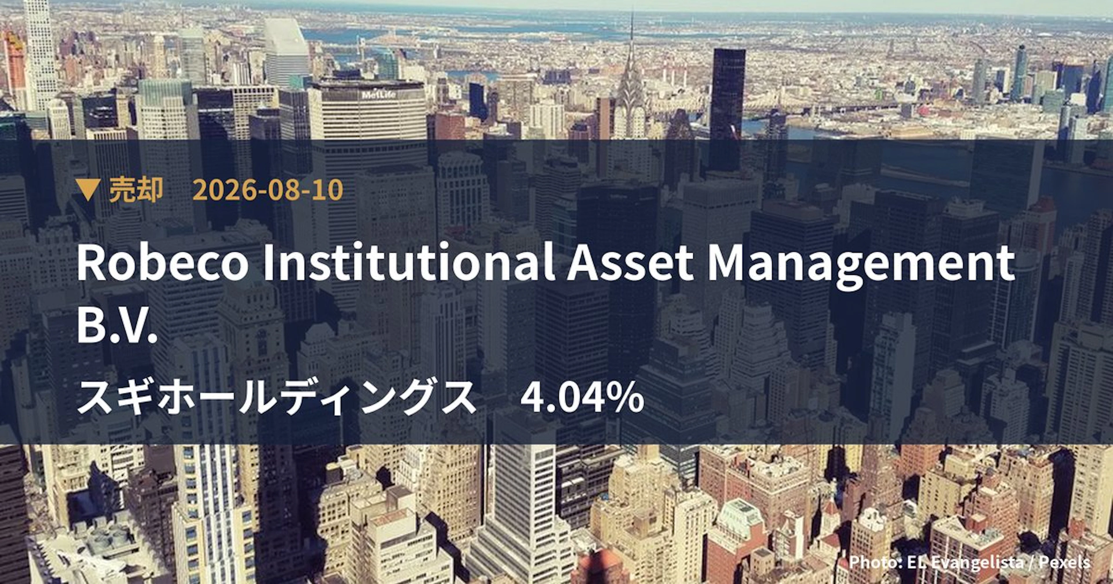 スギホールディングス（7649）、Robeco Institutiona…が保有比率4.04%に引き下げ｜大量保有報告書