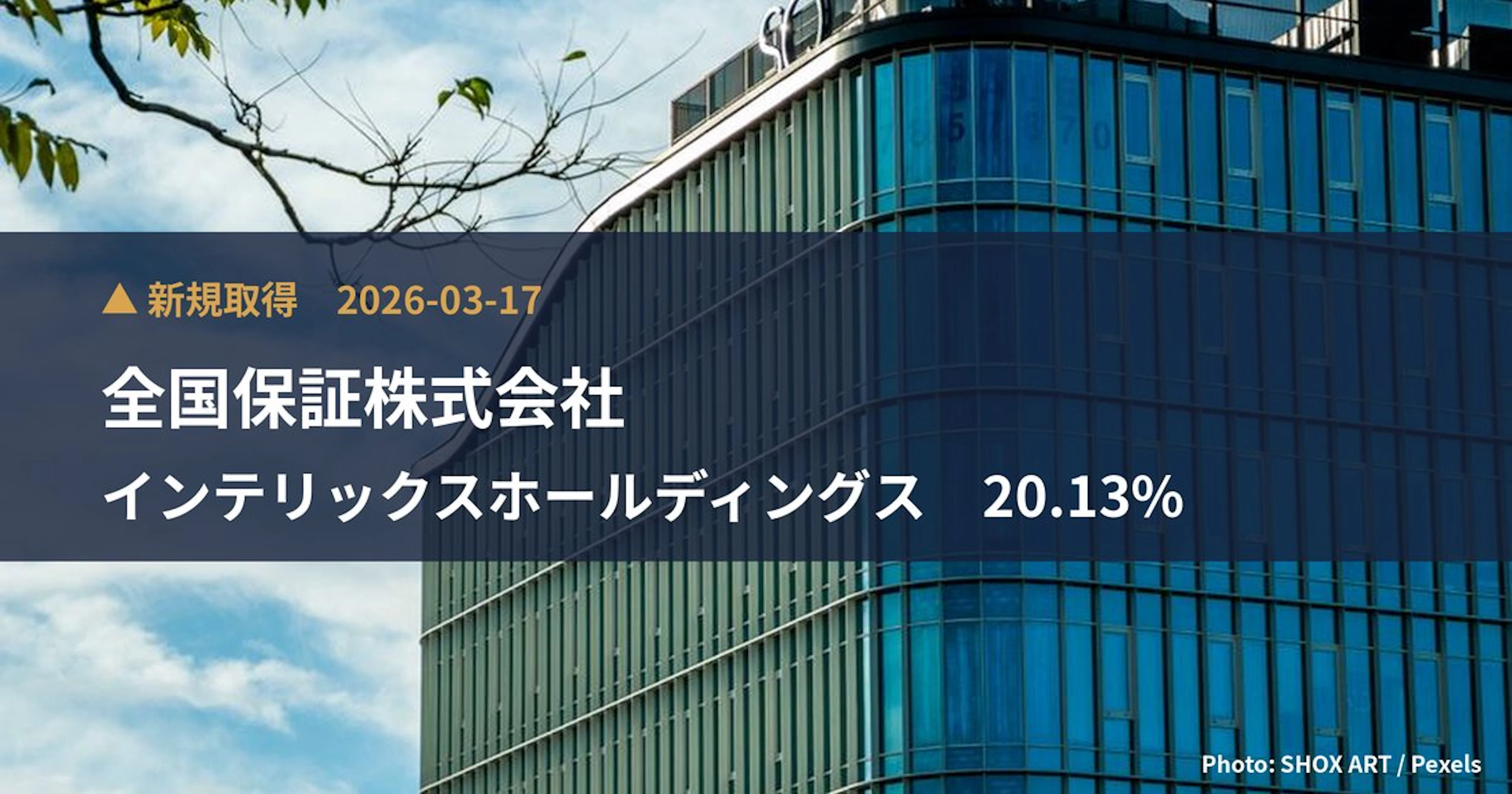 インテリックスホールディングス（463A）、全国保証株式会社が20.13%を新規保有｜大量保有報告書