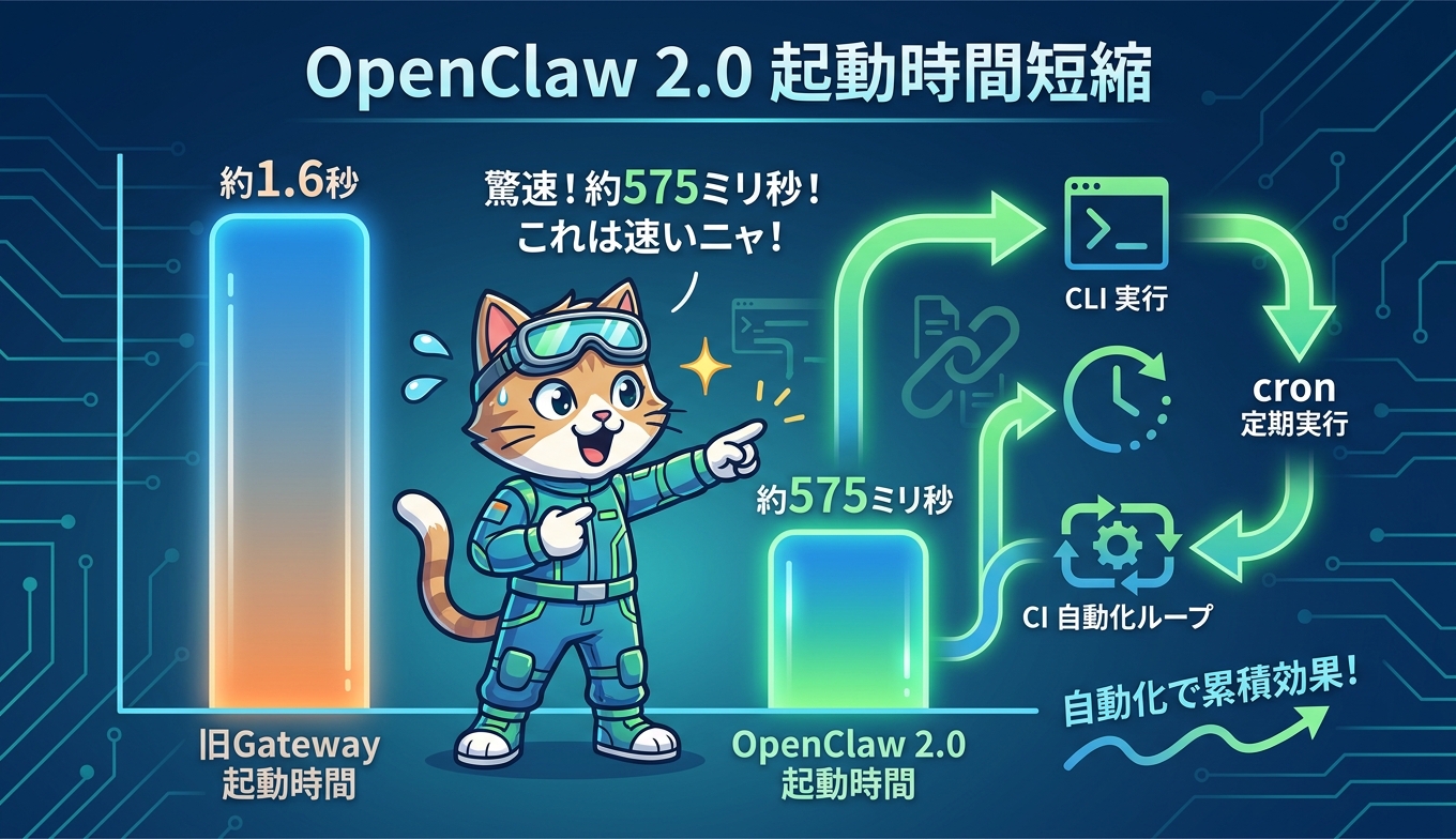OpenClaw 2.0のGateway起動時間短縮を示す比較チャート
