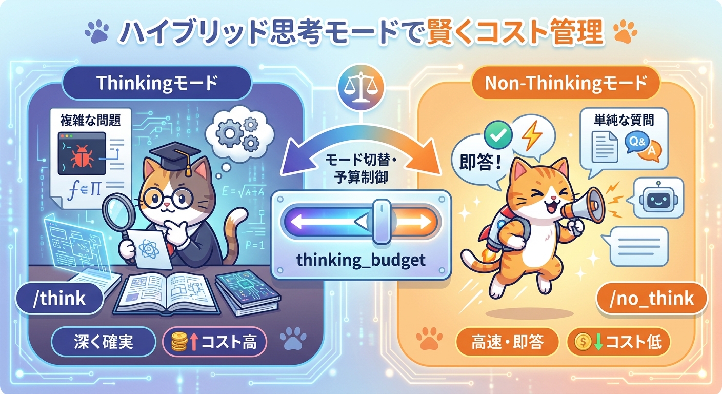 ハイブリッド思考モードの仕組みを示すインフォグラフィック