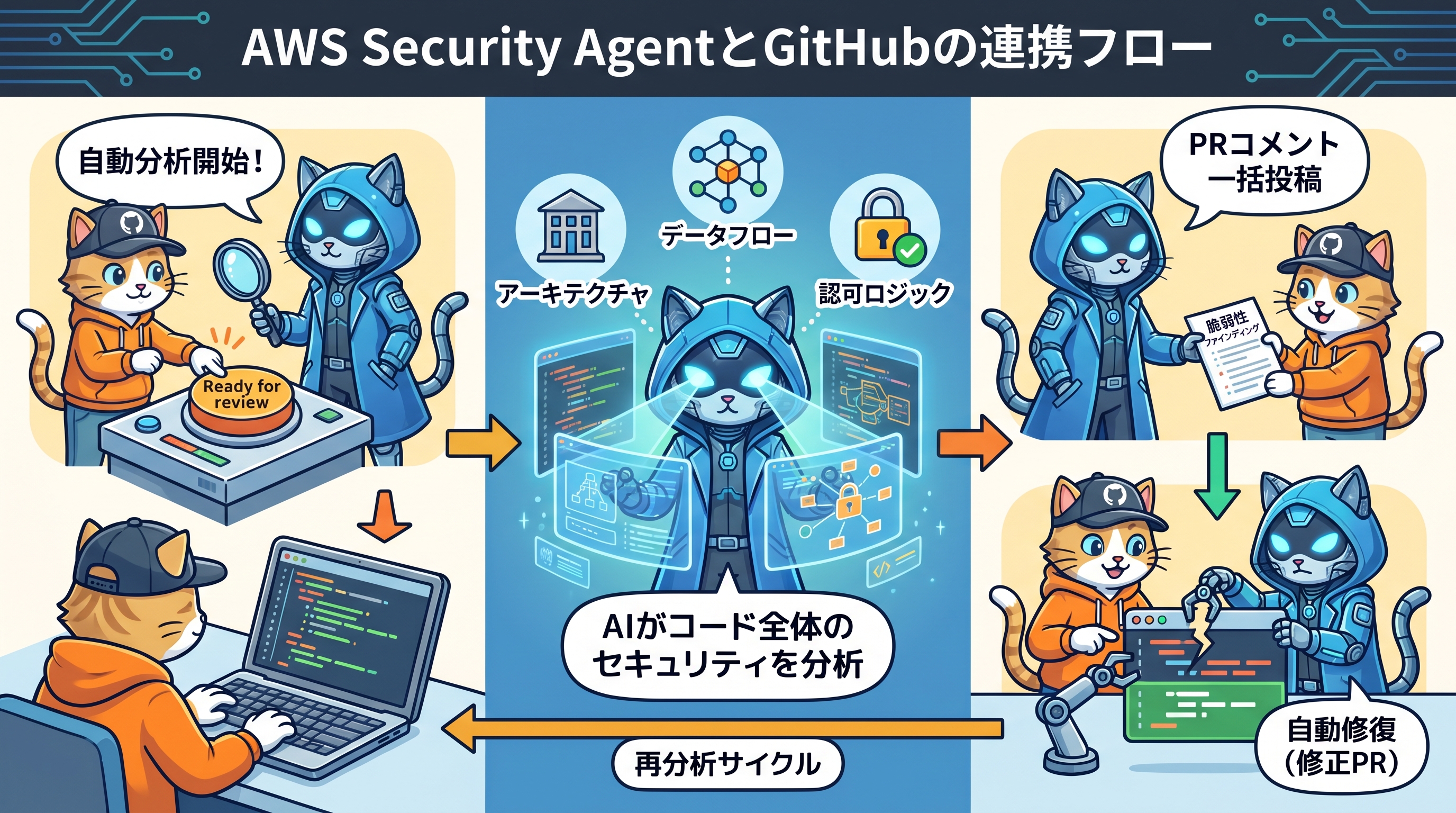 AWS Security AgentとGitHubの自動コードレビュー連携フロー