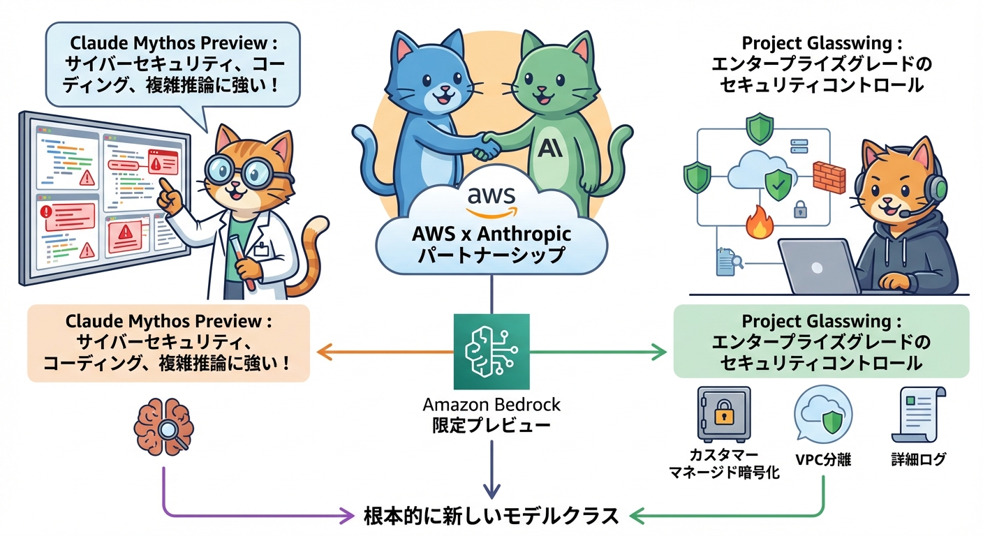 Claude Mythos PreviewとProject Glasswingの概念図