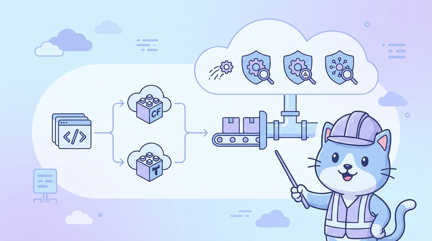 IaCパイプラインとセキュリティサービスの連携図