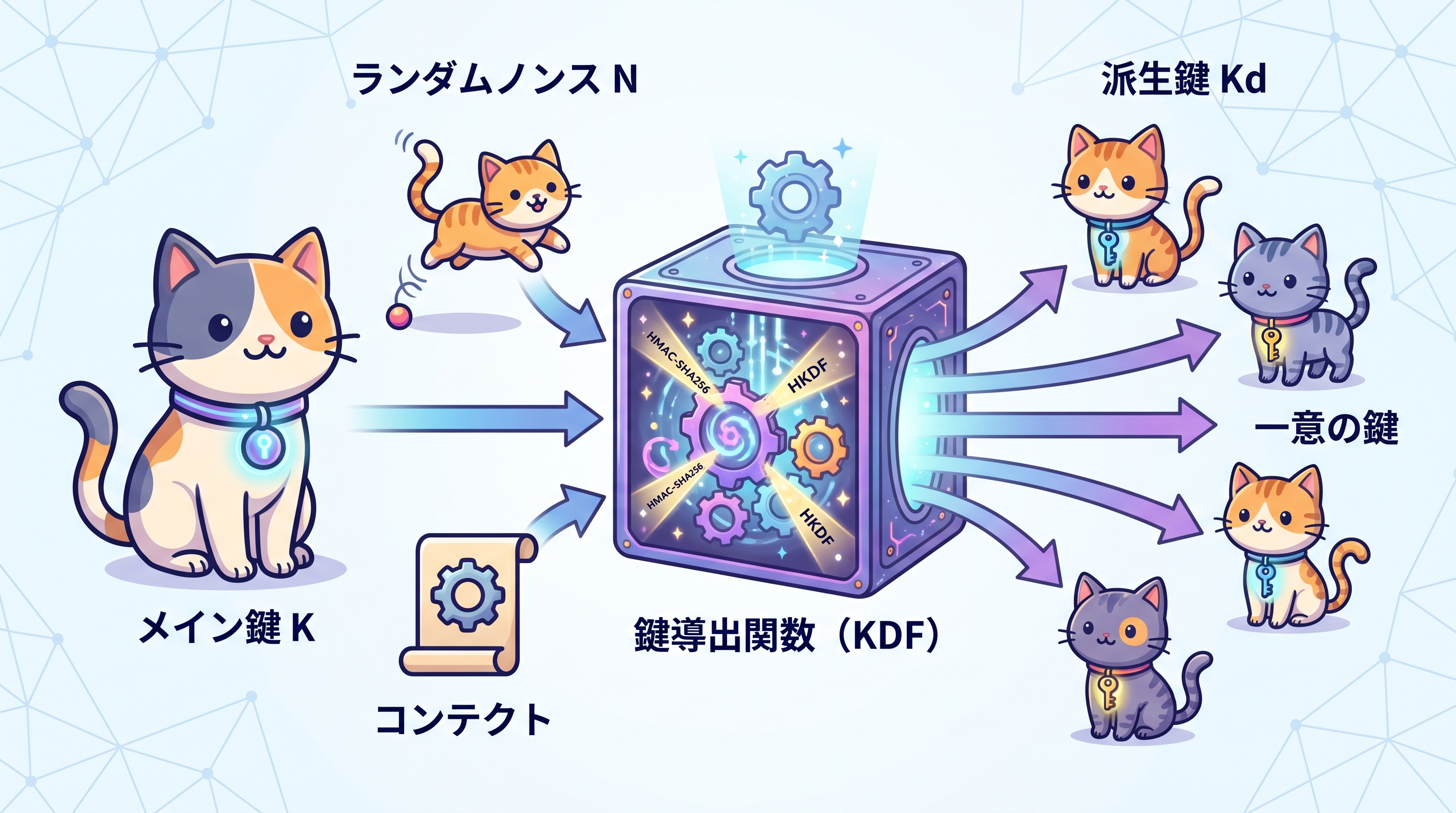 鍵導出関数（KDF）の仕組みを示す図