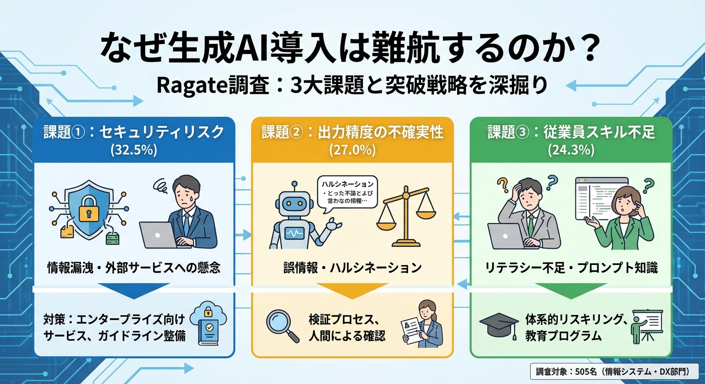 【2025年調査】生成AI導入の壁を越えるには？セキュリティ・スキル・ROI…3大課題の突破戦略