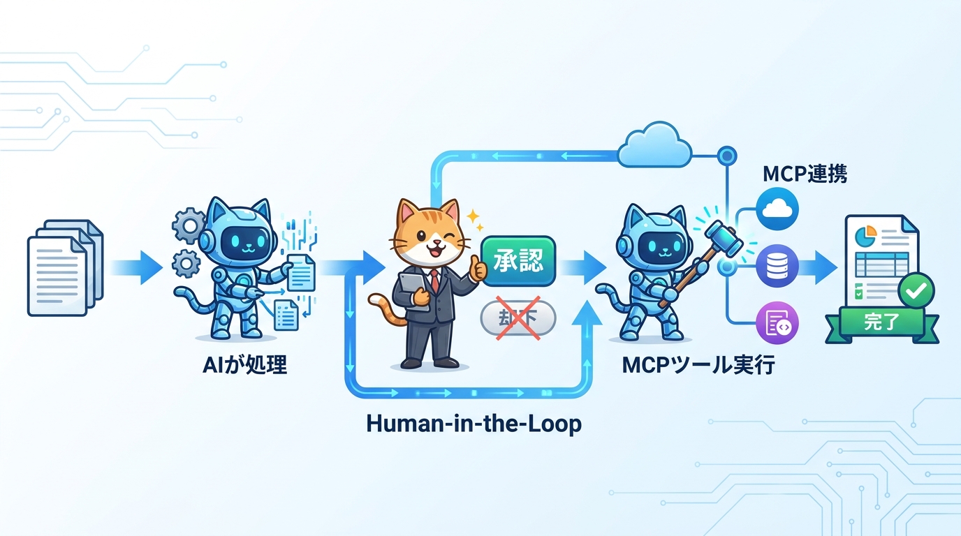 HITLとMCPツール連携のフロー概念図