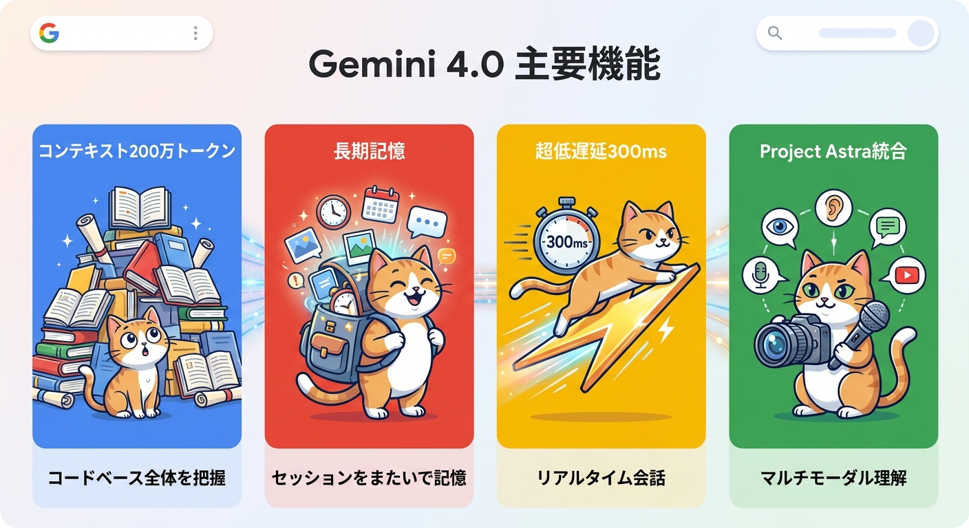 Gemini 4.0の主要機能インフォグラフィック