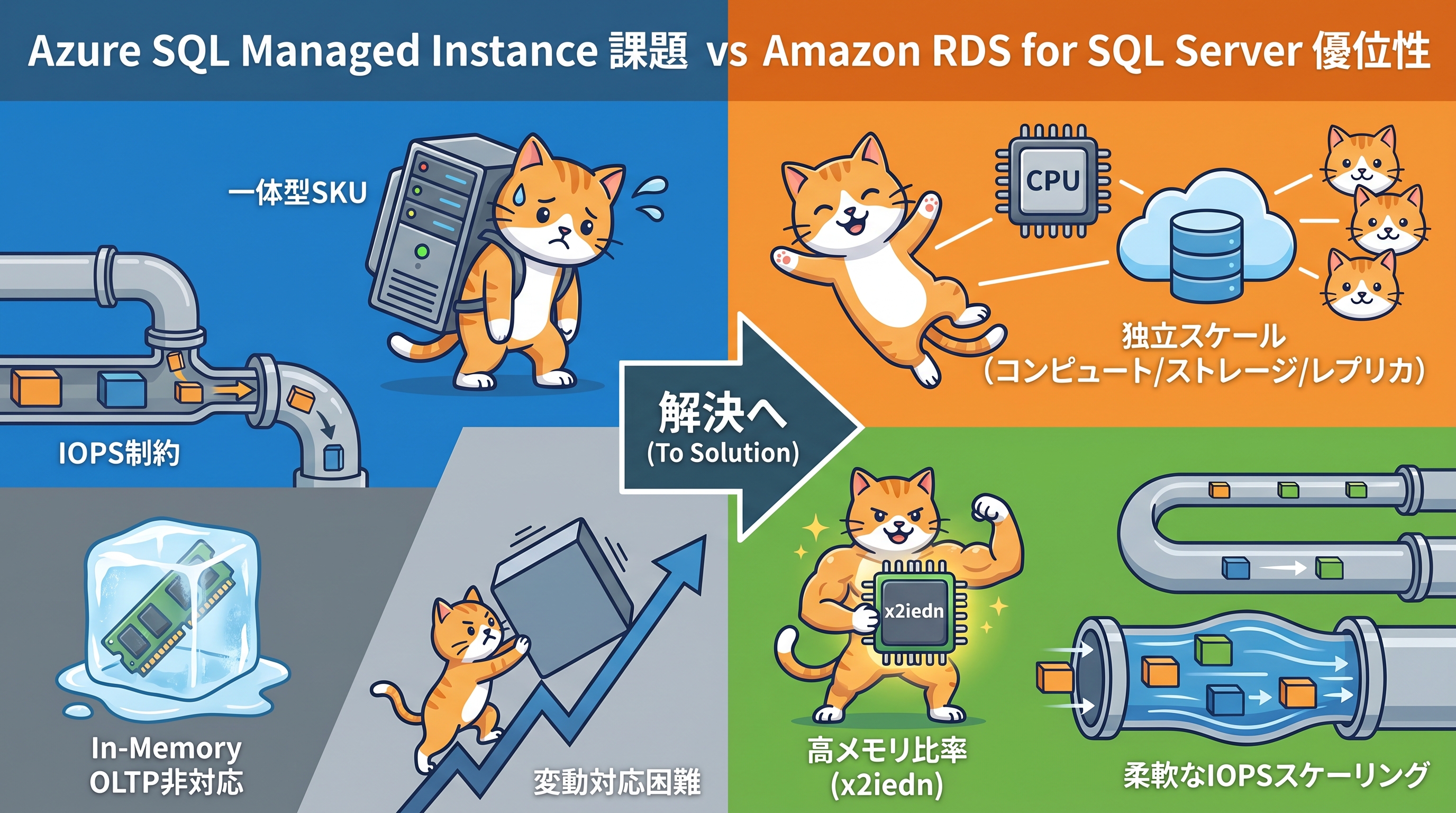 Azure SQL MIとRDS for SQL Serverのスケーリング比較インフォグラフィック