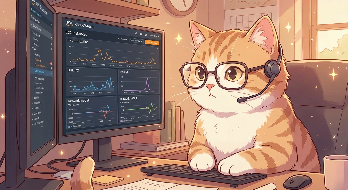 AWSのCloudWatchメトリクスダッシュボードを監視するネコ