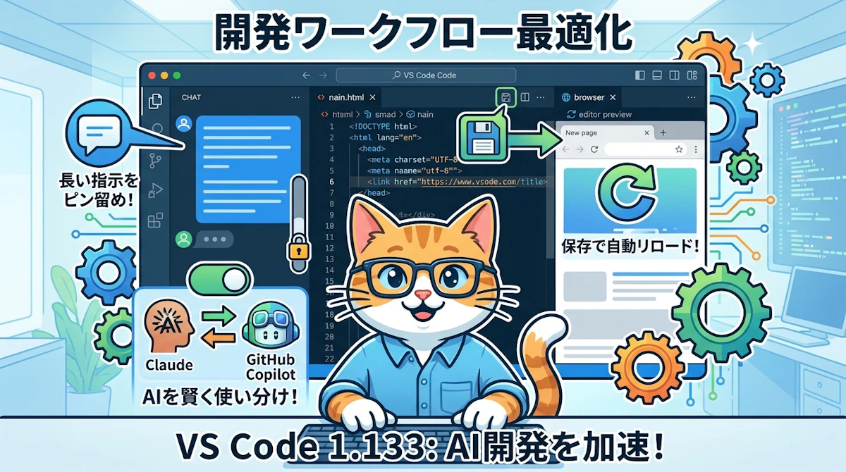 VS Code 1.133が変えるAI時代の開発ワークフロー 固定スクロールとローカルHTML自動リロードとClaude Copilot混在利用を読み解く