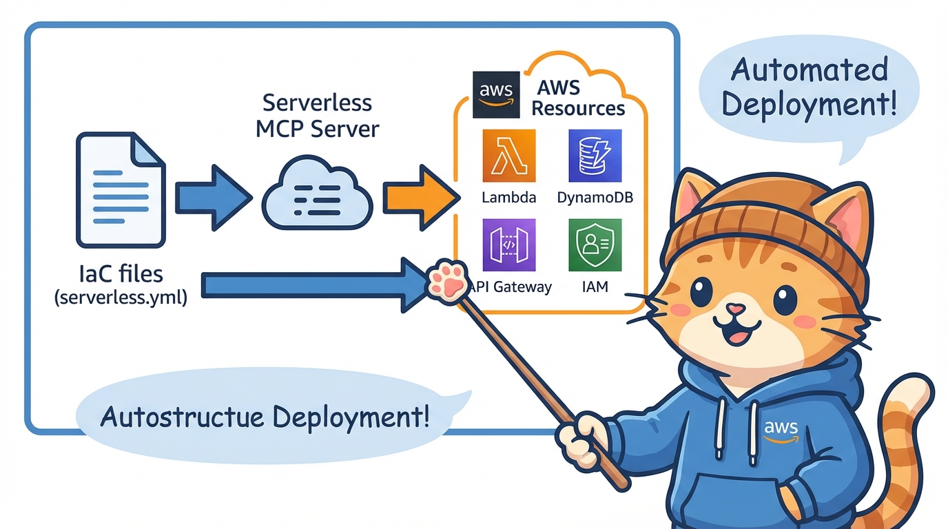 猫エンジニアがIaCファイルとAWSリソースの接続を解説するインフォグラフィック