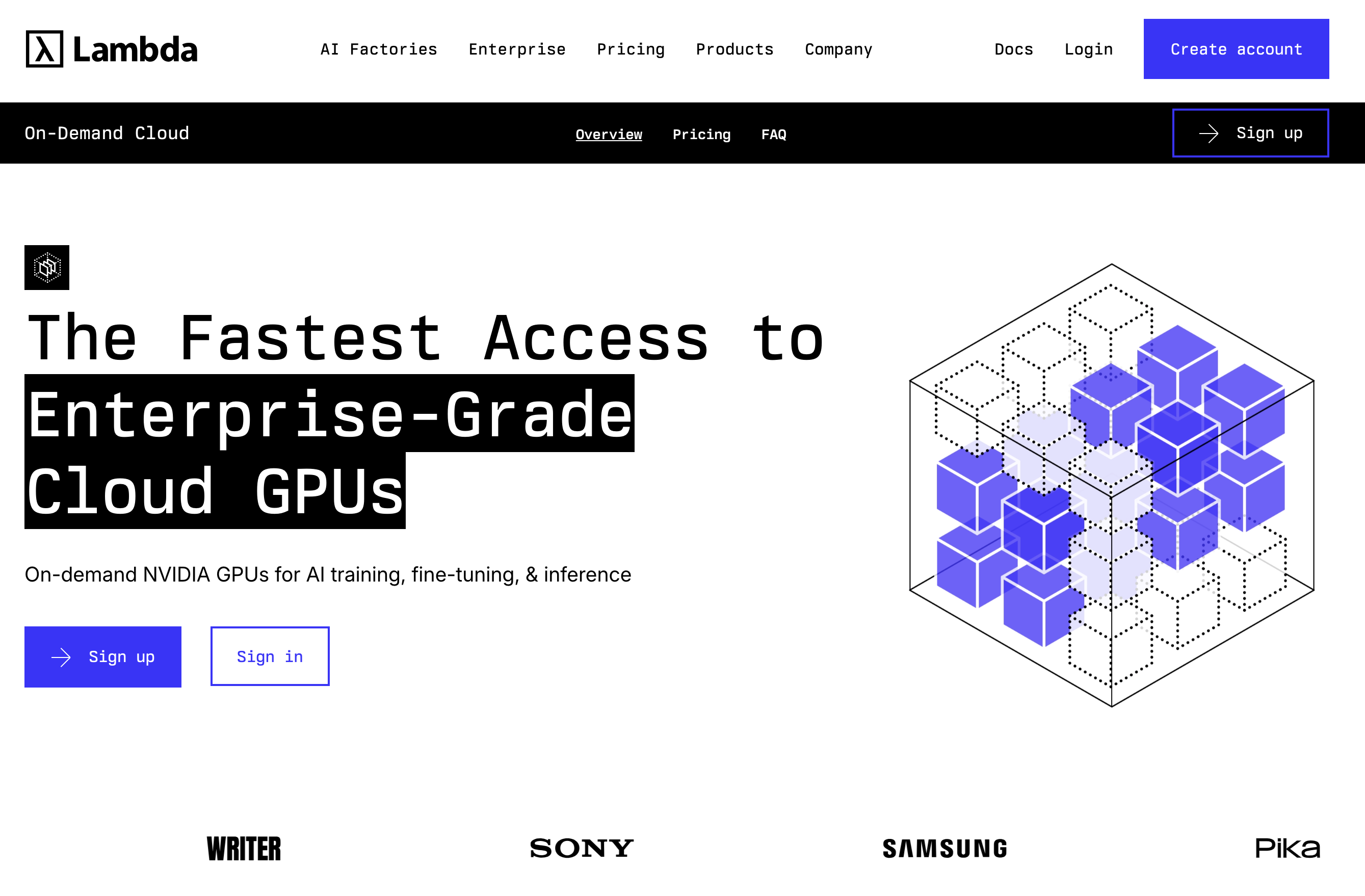Lambda Labs GPU Cloudは、AI開発向けに特化したサーバーレス型GPUクラウドで、最新GPUを低価格・従量課金で即時利用できる環境を提供し、インフラ管理の手間を省いて高速な機械学習を可能にします。