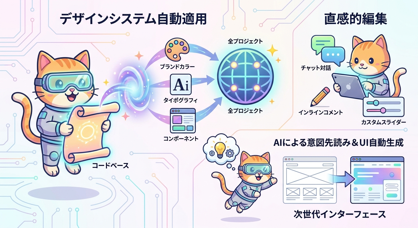 Claude Designのデザインシステム自動適用とインタラクティブ編集UI