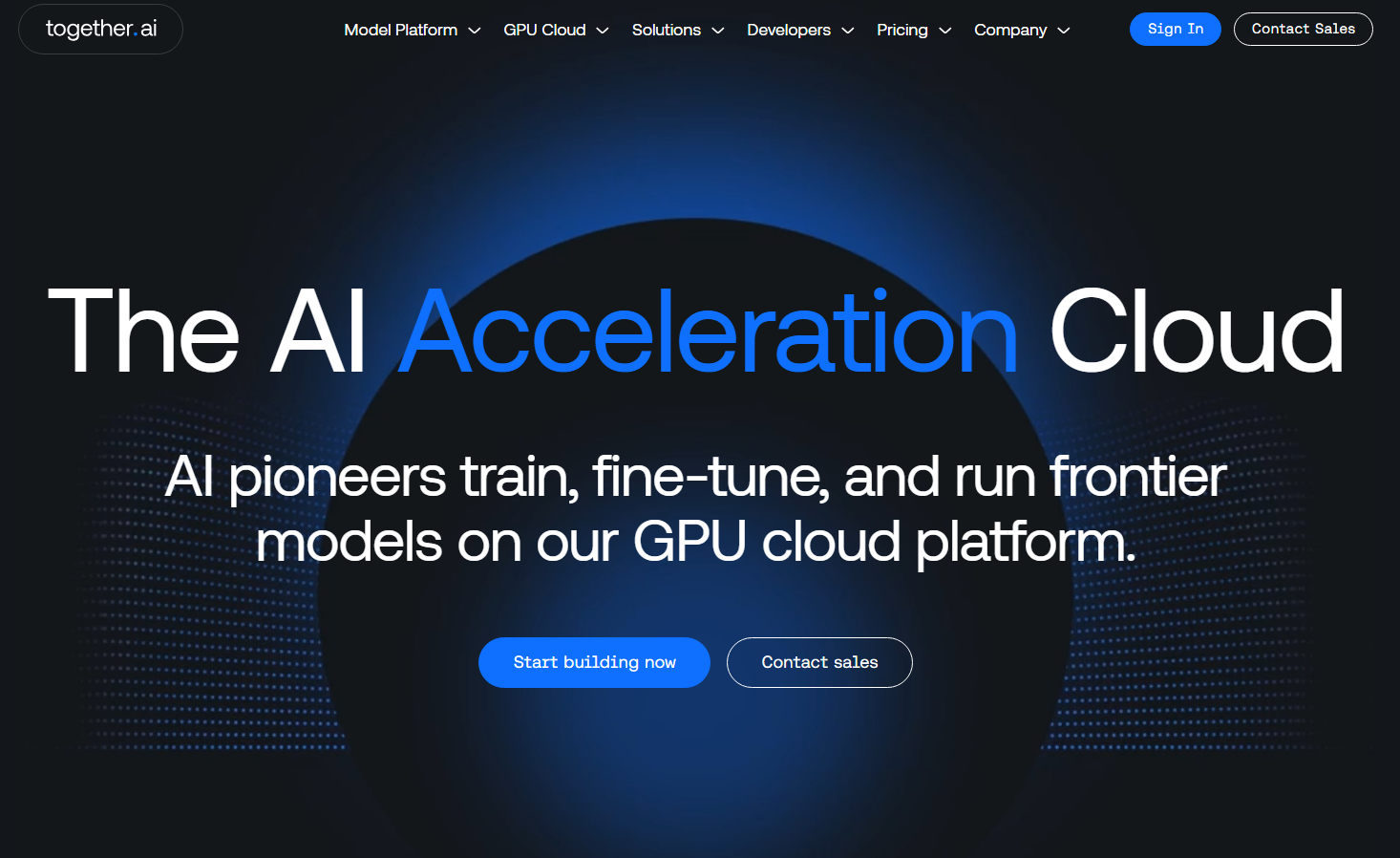 GPUクラウドプラットフォームでフロンティアモデルをトレーニング、微調整、実行します。