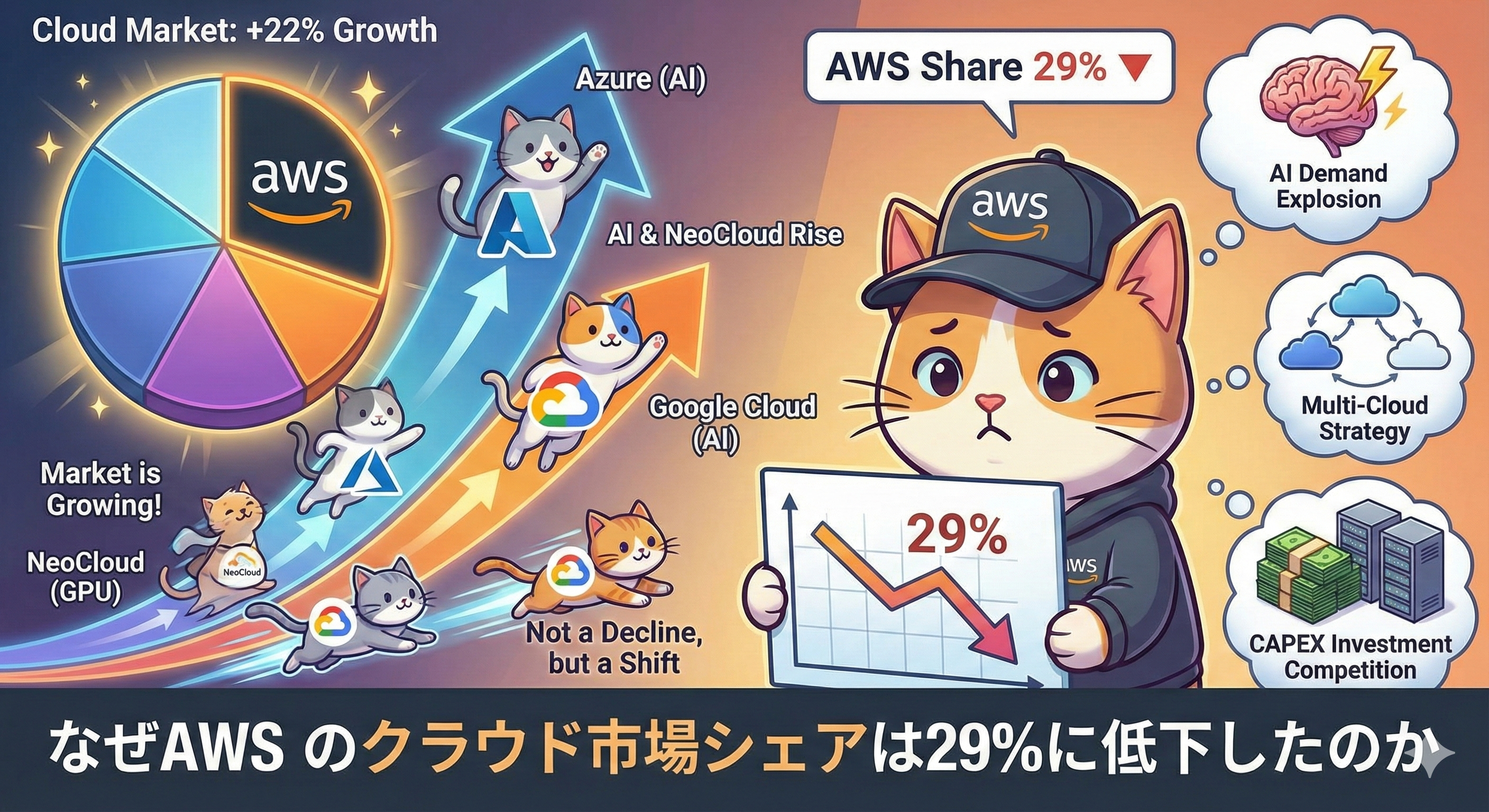 なぜAWSのクラウド市場シェアは29%に低下したのか