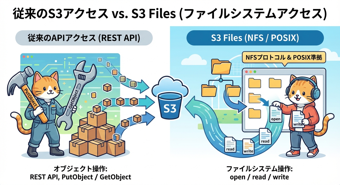 S3 APIとS3 Filesのアクセス比較図