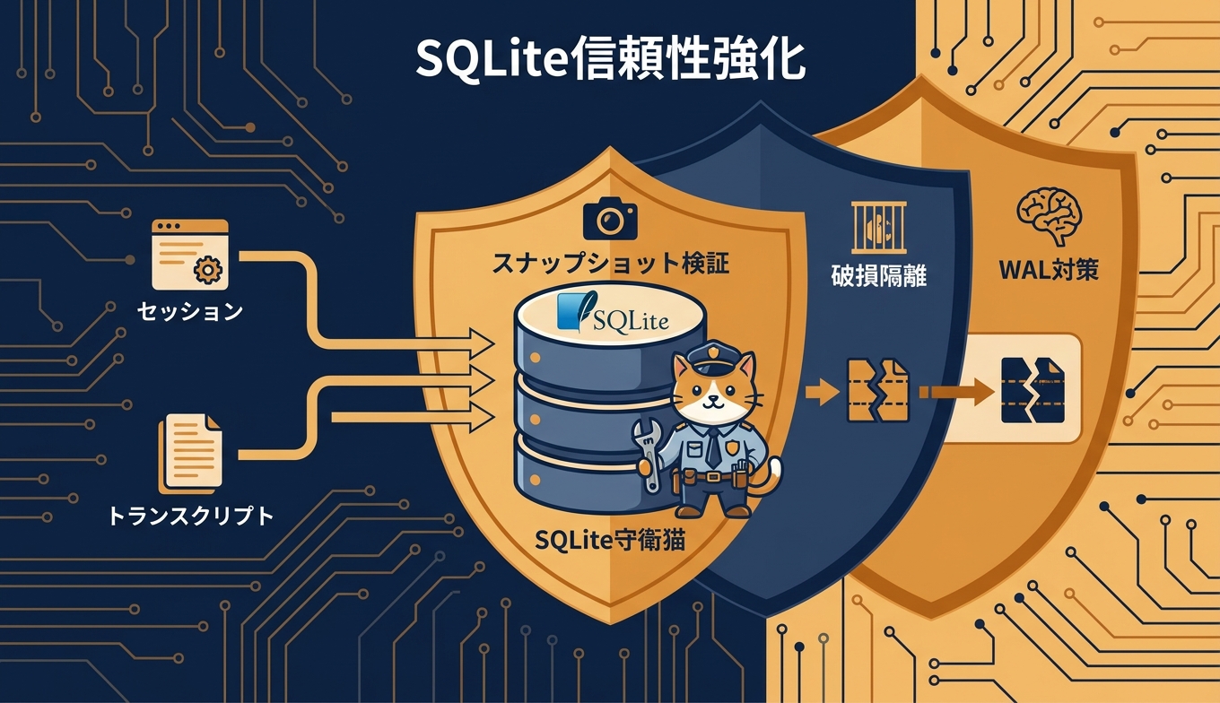 SQLite層の三重の信頼性強化を示す概念図