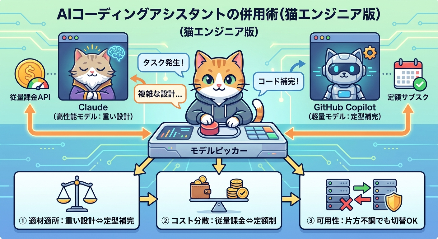 ClaudeとCopilotのターン単位混在ワークフロー図