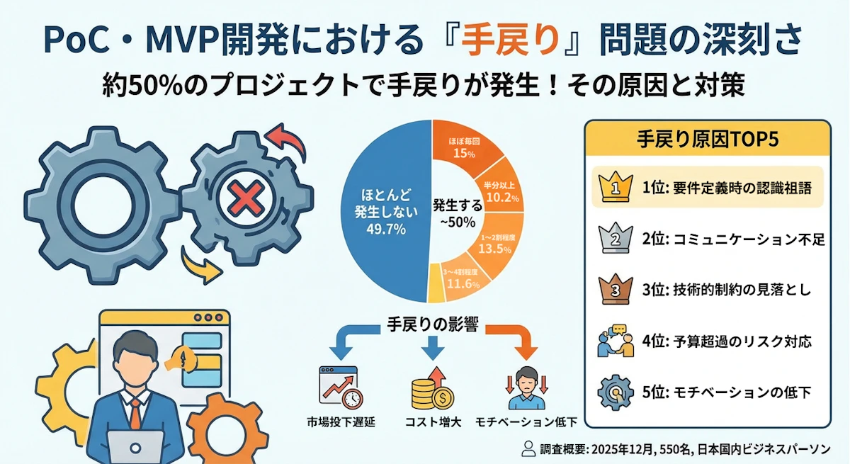 【2025年調査】PoC・MVP開発の手戻り問題|50%超のプロジェクトで発生する原因と解決策