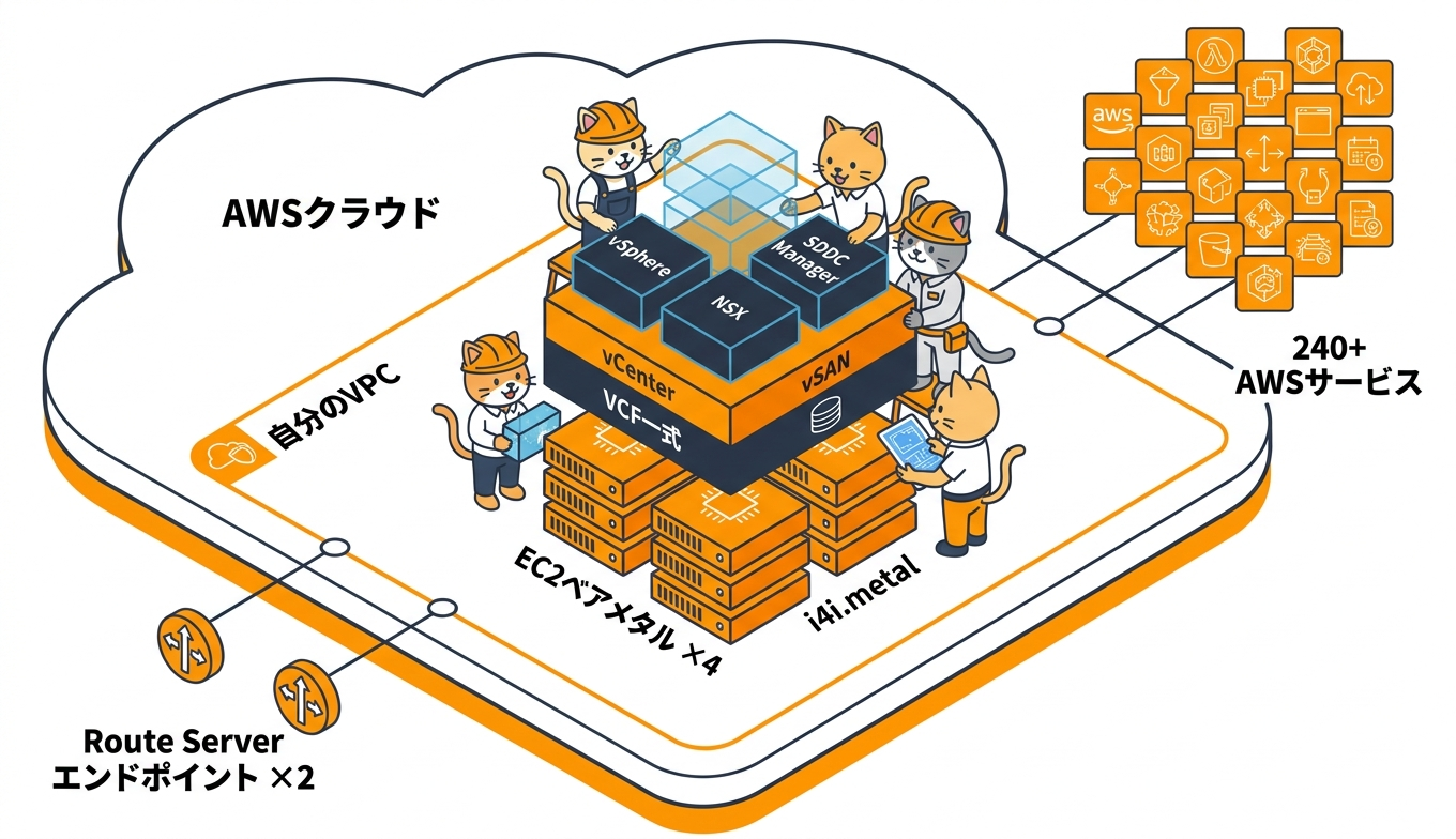 Amazon EVS で自分の VPC 内に VCF を構築する構成イメージ