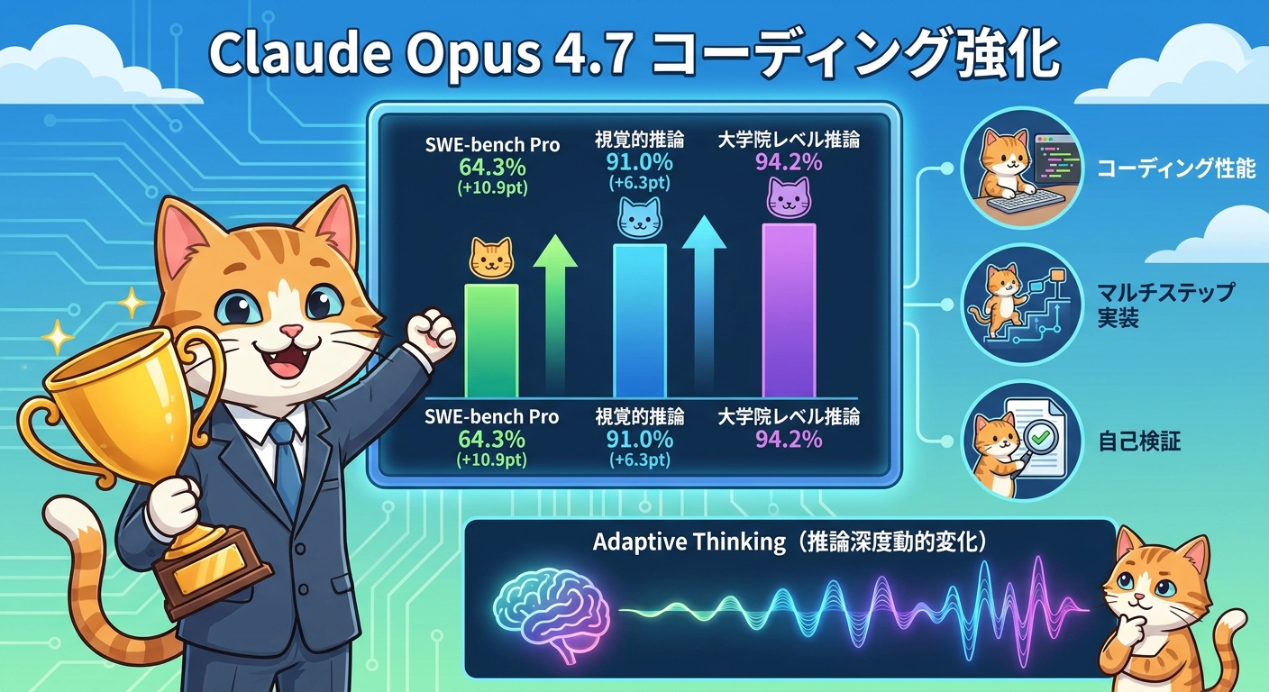 Claude Opus 4.7 コーディング性能強化ベンチマーク図