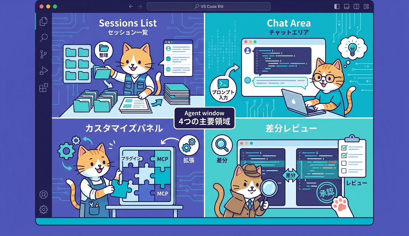 Agent windowのUI4領域を示すインフォグラフィック