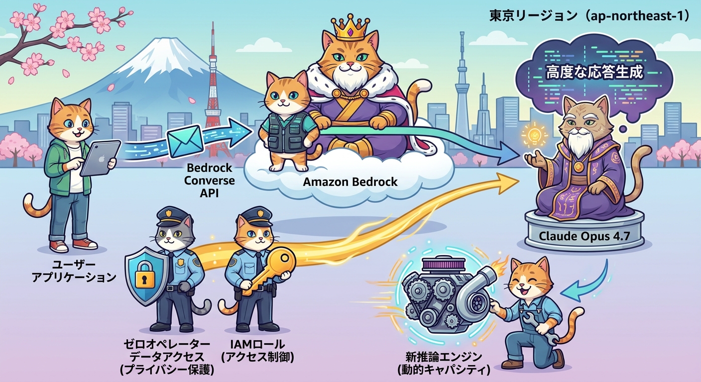Amazon Bedrock で Claude Opus 4.7 を呼び出すアーキテクチャ図