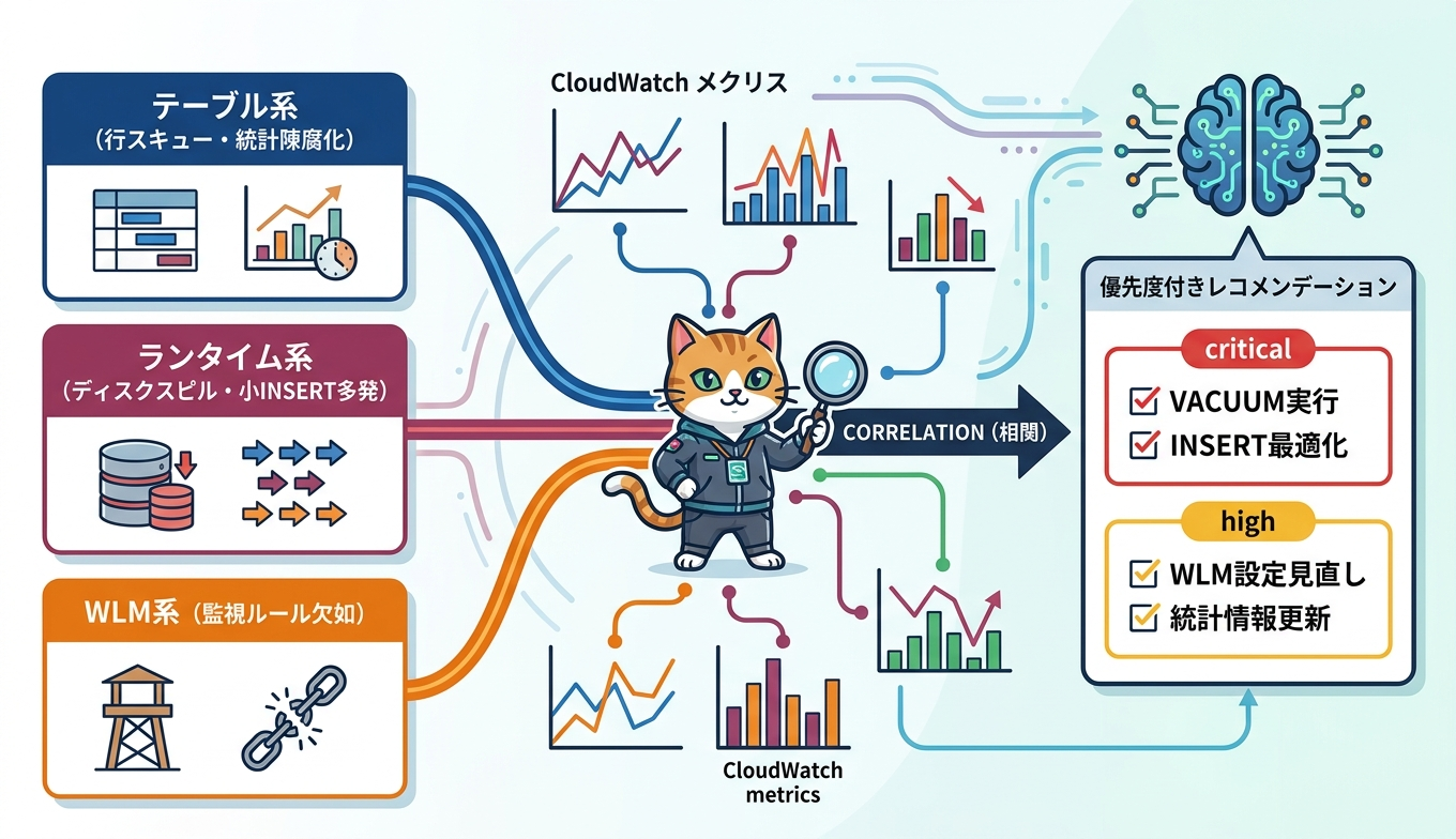 シグナルとCloudWatchメトリクスの相関からBedrockがレコメンデーションを生成する流れ