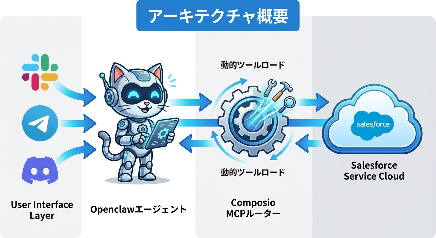 OpenclawとMCPのアーキテクチャ概念図