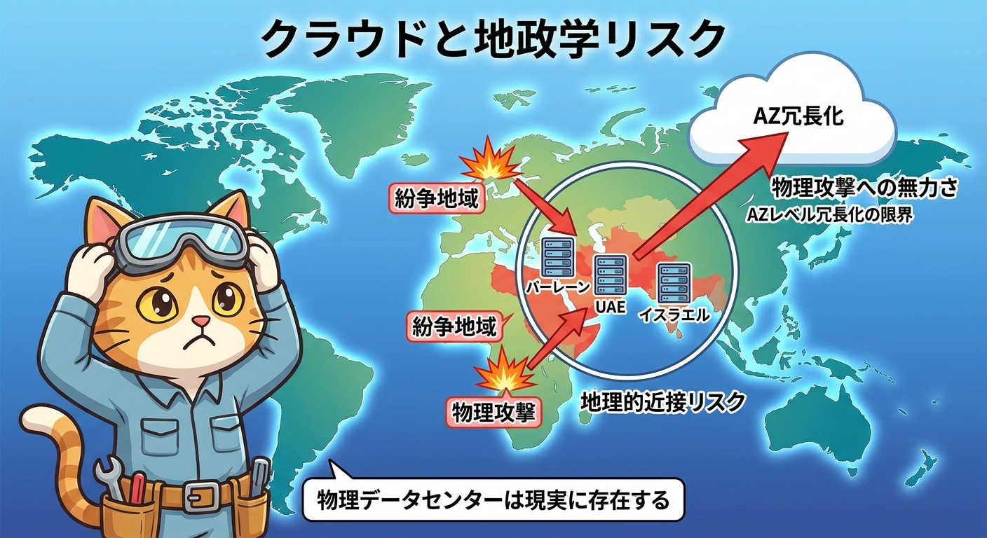 地政学リスクとクラウド冗長性設計のインフォグラフィック
