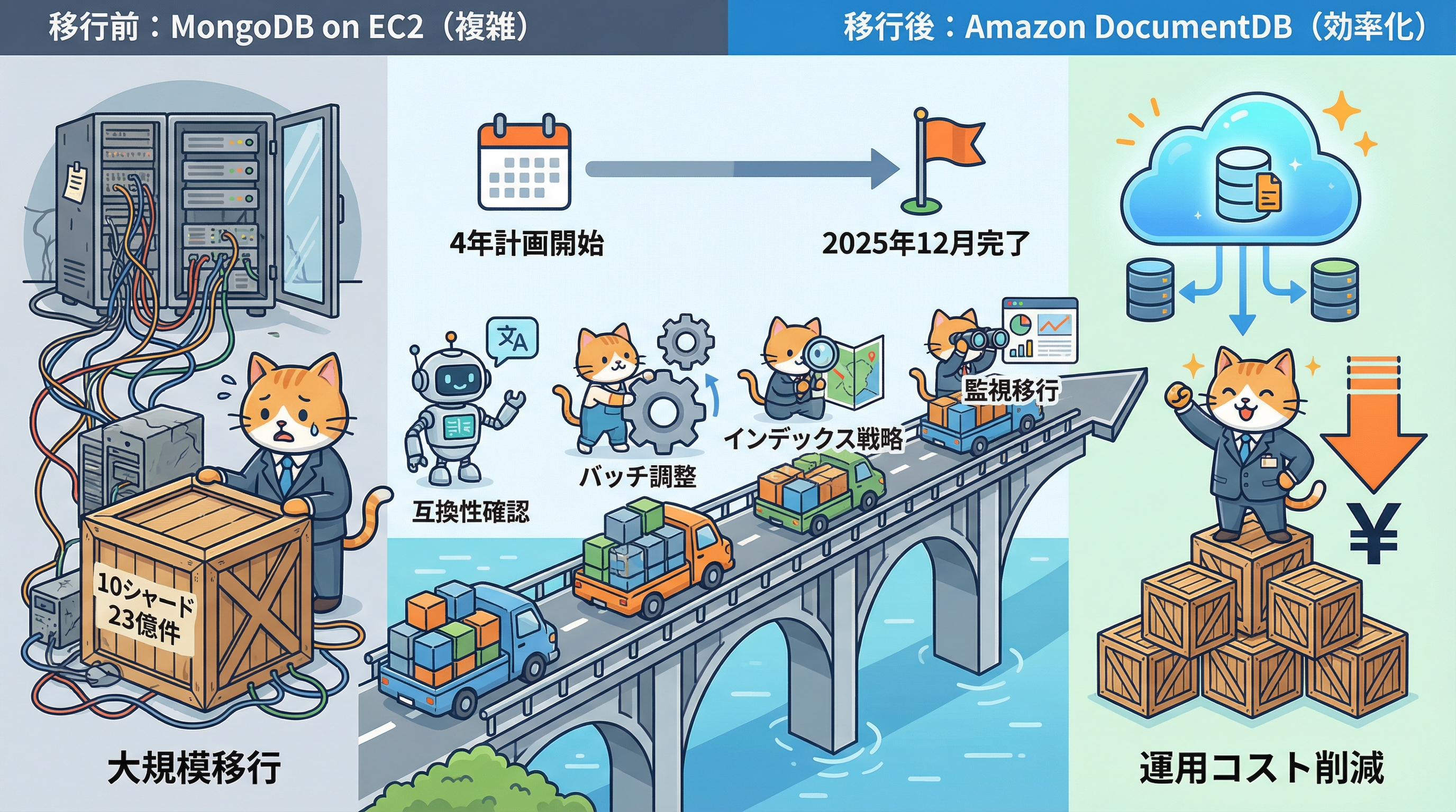 MongoDB on EC2 と Amazon DocumentDB の構成比較インフォグラフィック