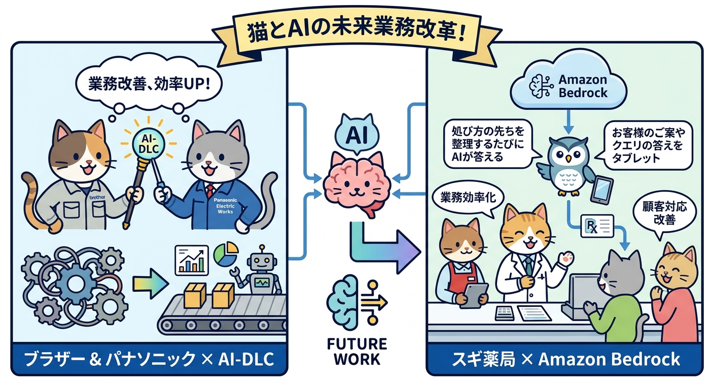 ブラザー工業・パナソニックEW・スギ薬局のAI活用事例インフォグラフィック